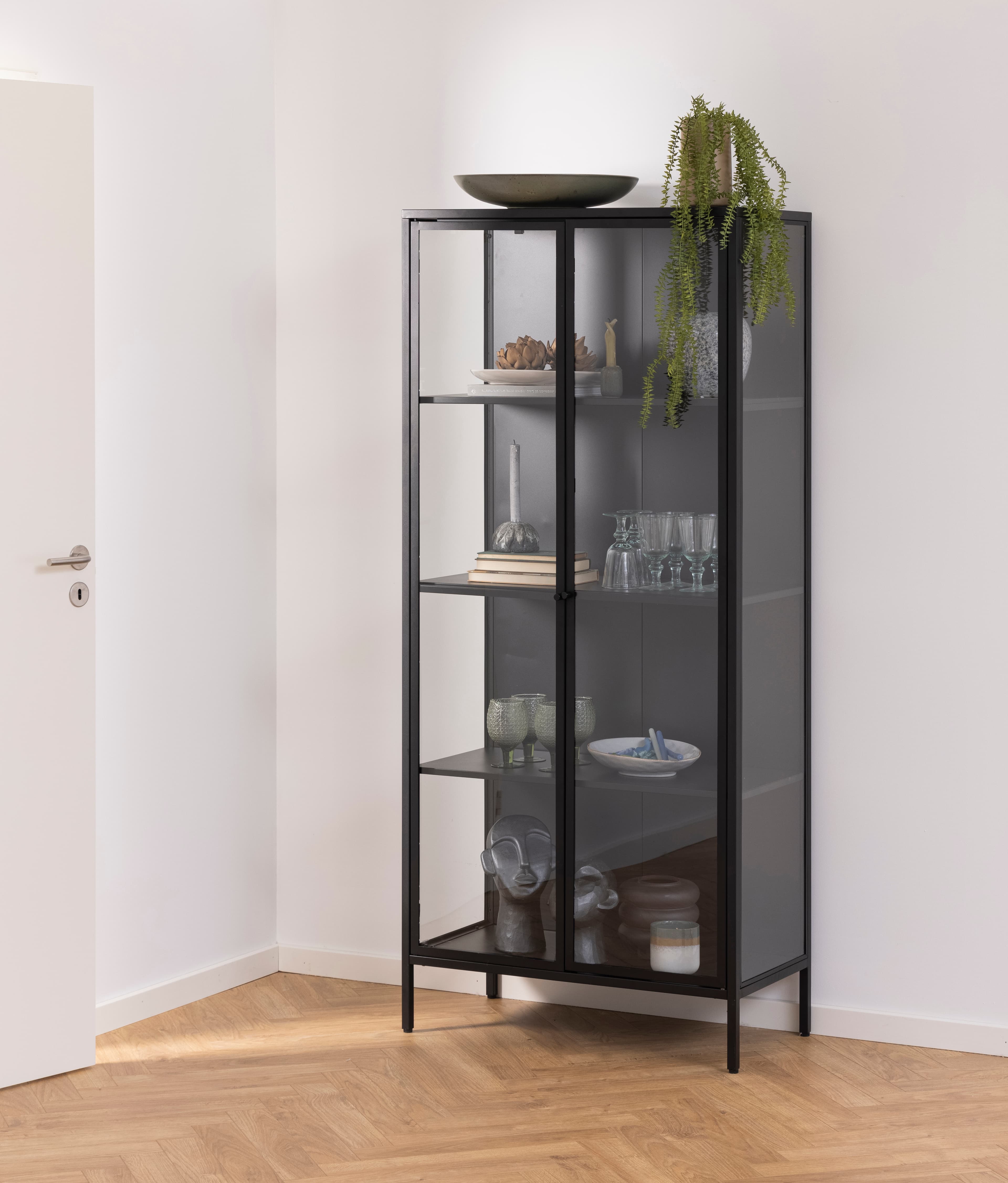 Neah Vitrine Schrank Schwarz 180cm
