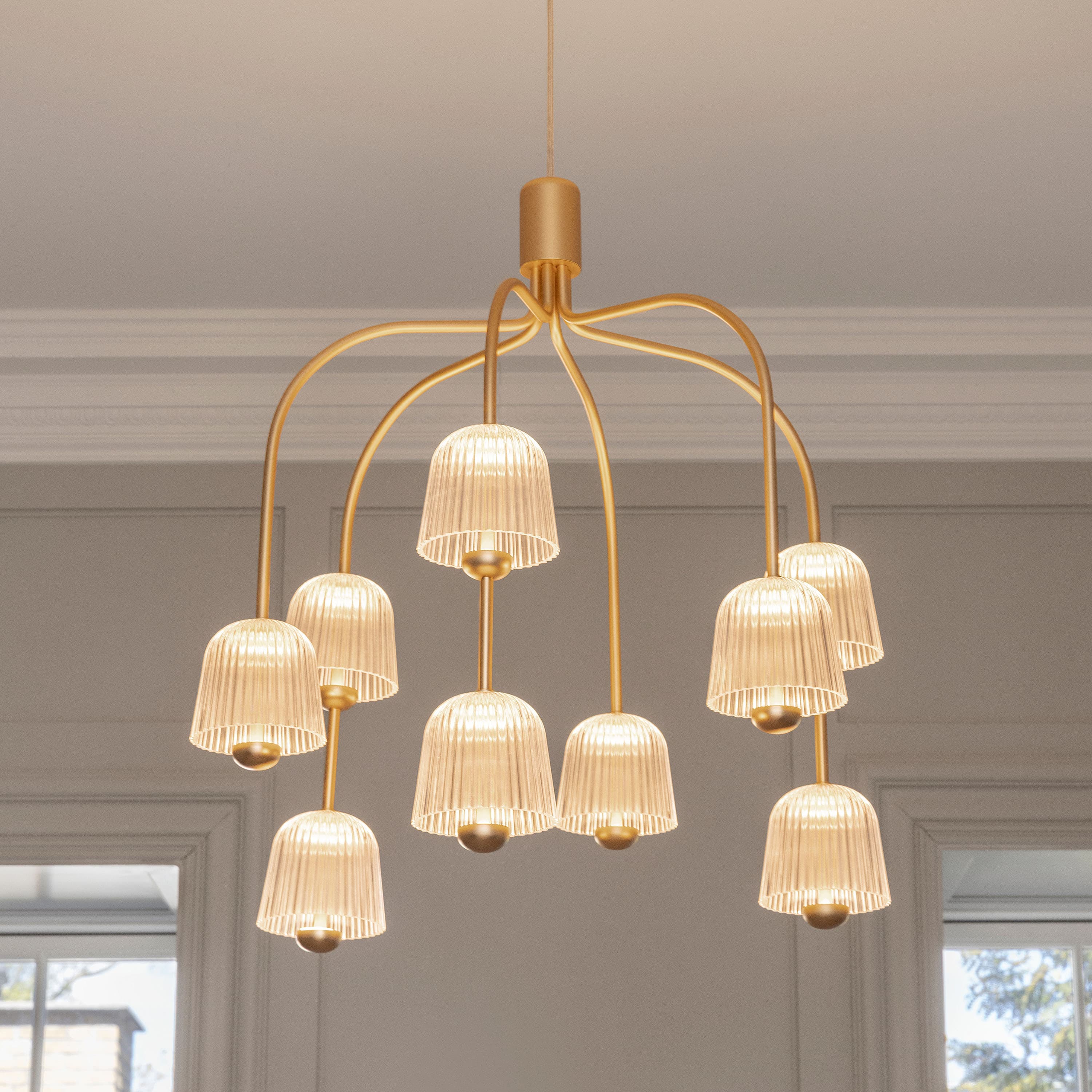 Asteea 9 Ceiling Lamp Satin Brass/Ripple Clear