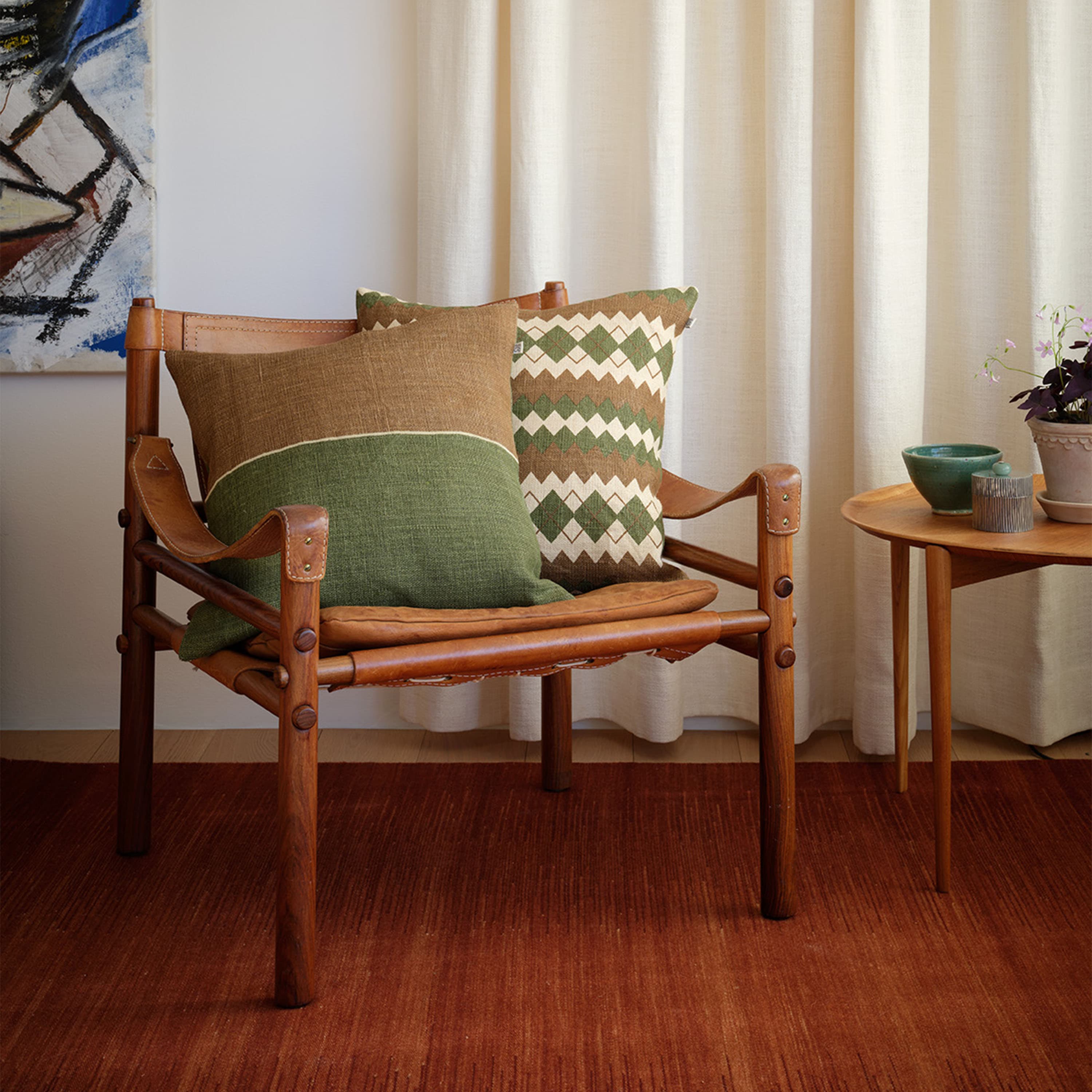Amol Kuddfodral Taupe/Cactus Green 50x50