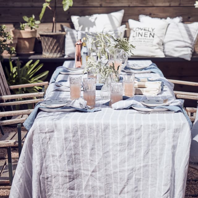 Misty Duvet Cover Linen Stripe Sky 145x250 cm