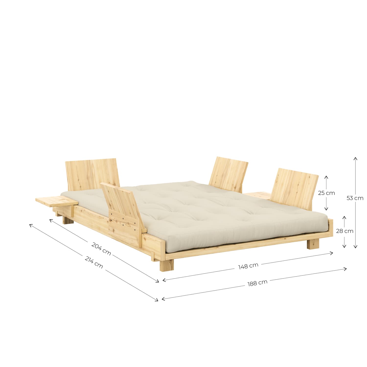 Social Schlafsofa Natur/Beige 140cm inkl 4 Rückenlehnen/Seitentisch