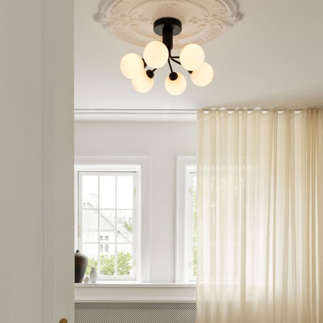 Apiales 6 flush mount ceiling light Satin Black/Opal