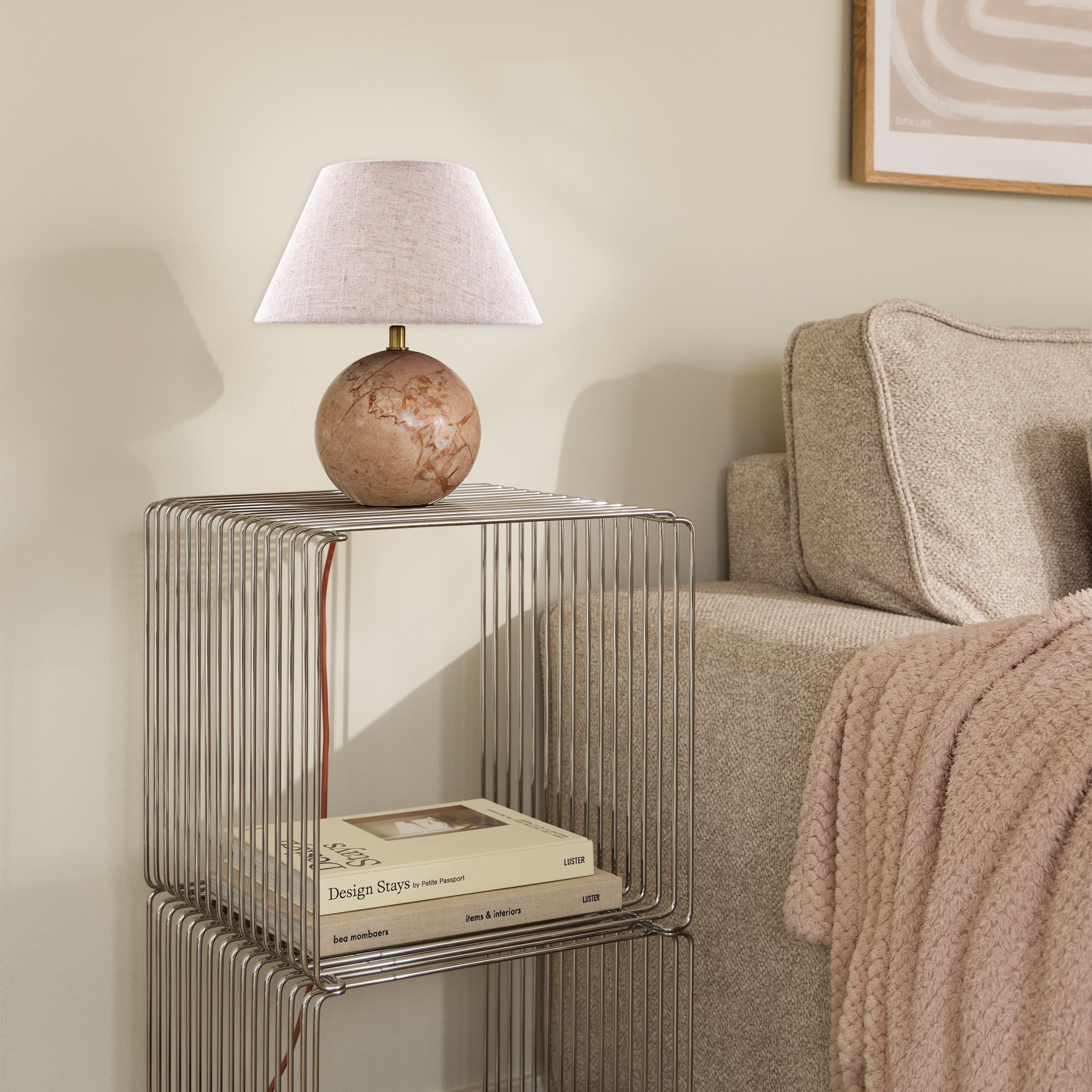 Castello Tischlampe Mattrosa Marmor/Beige 24cm