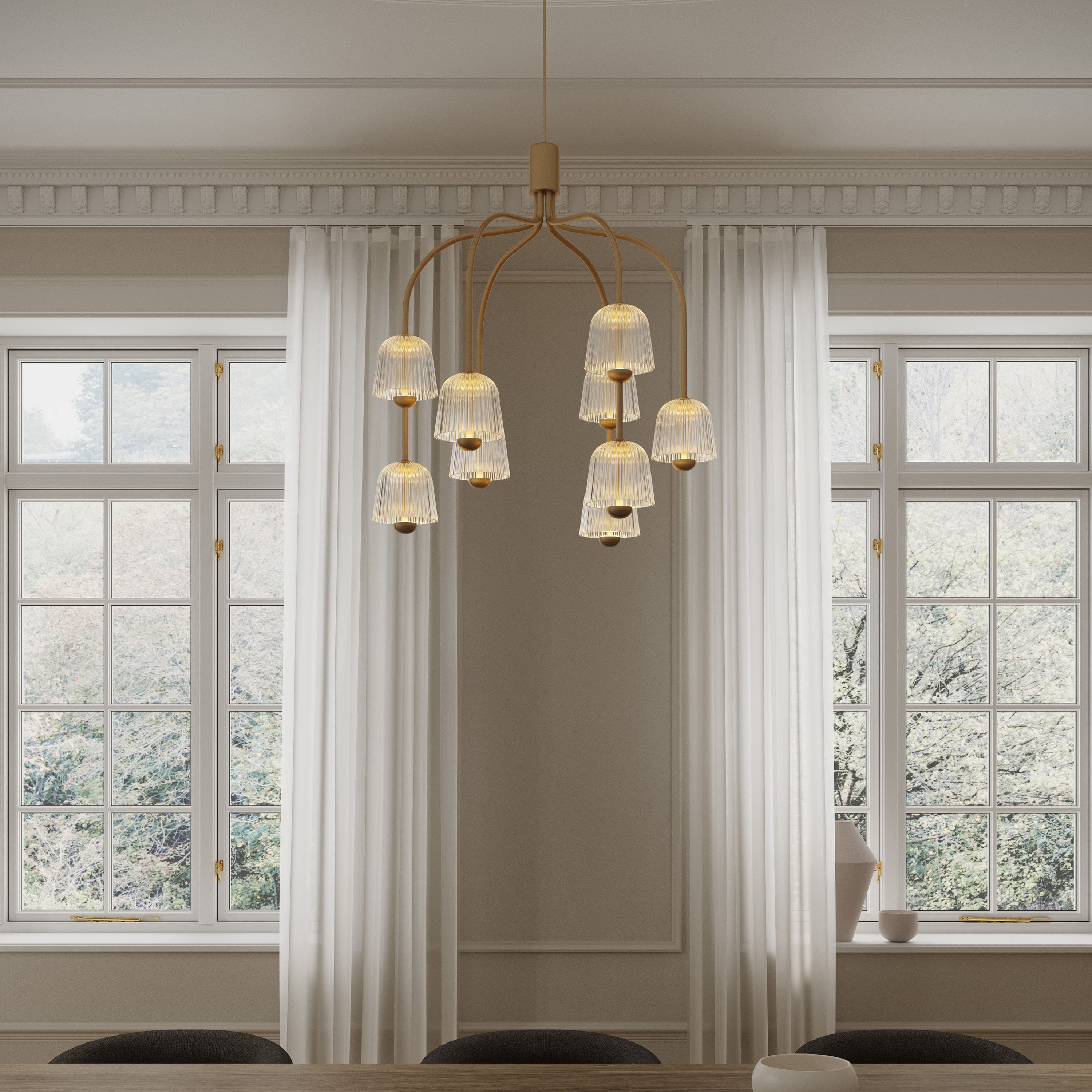 Asteea 9 Ceiling Lamp Satin Brass/Ripple Clear