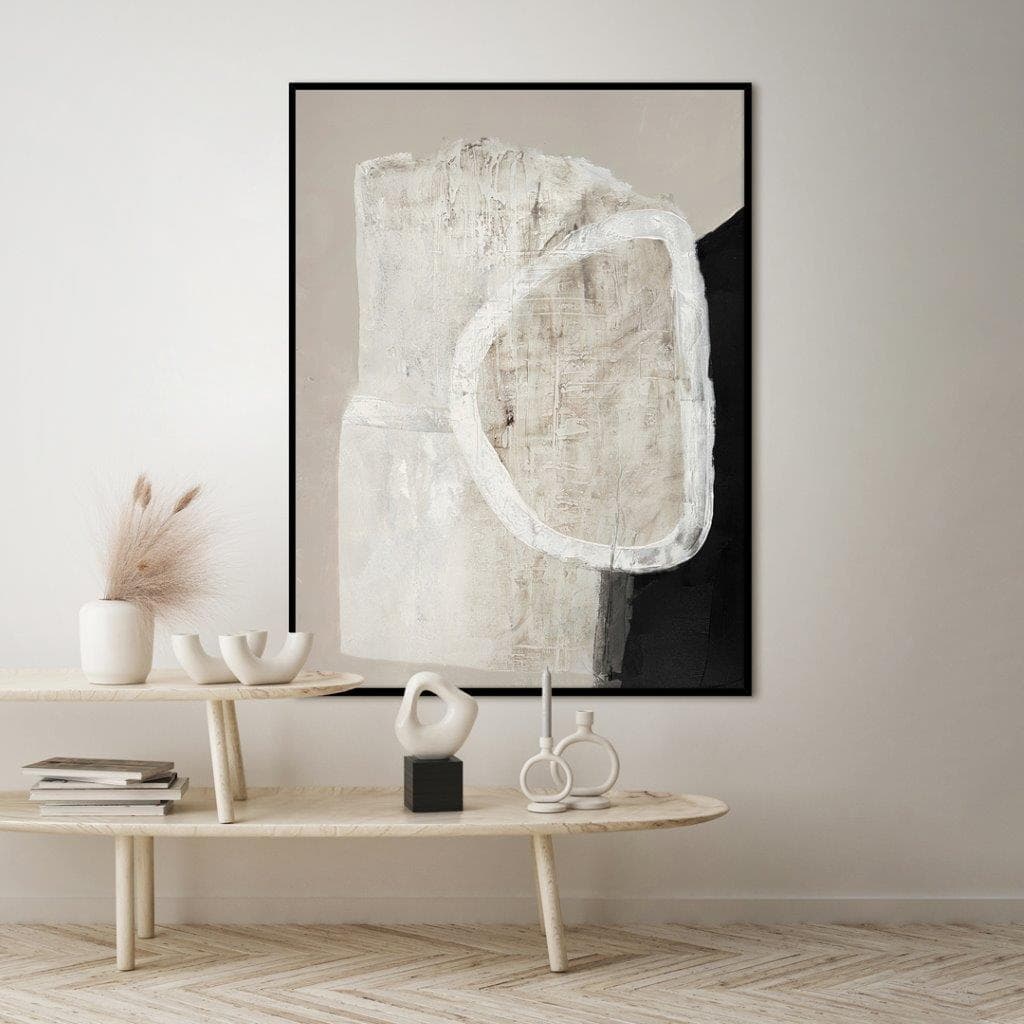 White Steintafel mit schwarzem Rahmen 90x120cm