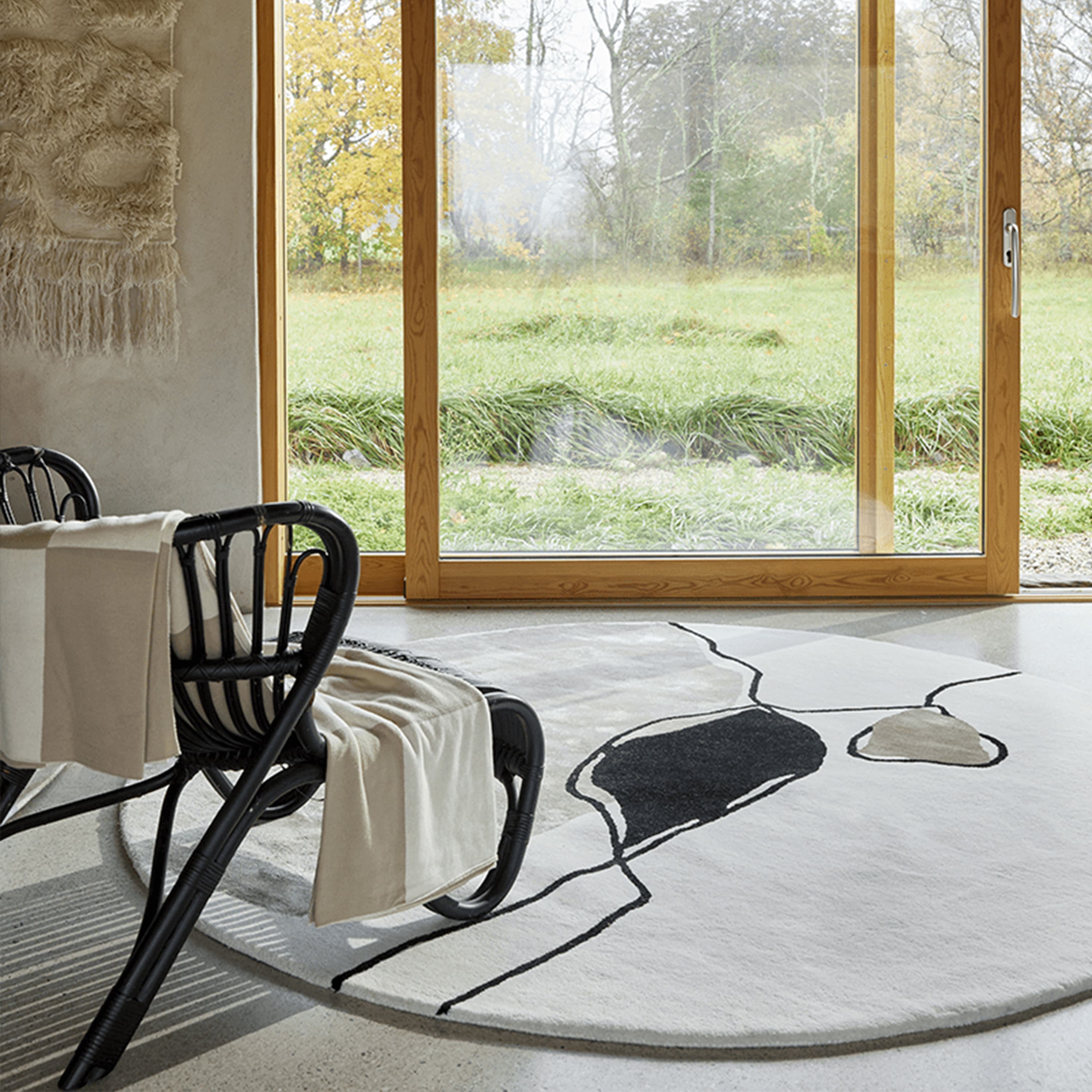 Abstract Wool Rug Round Ivory Ø200