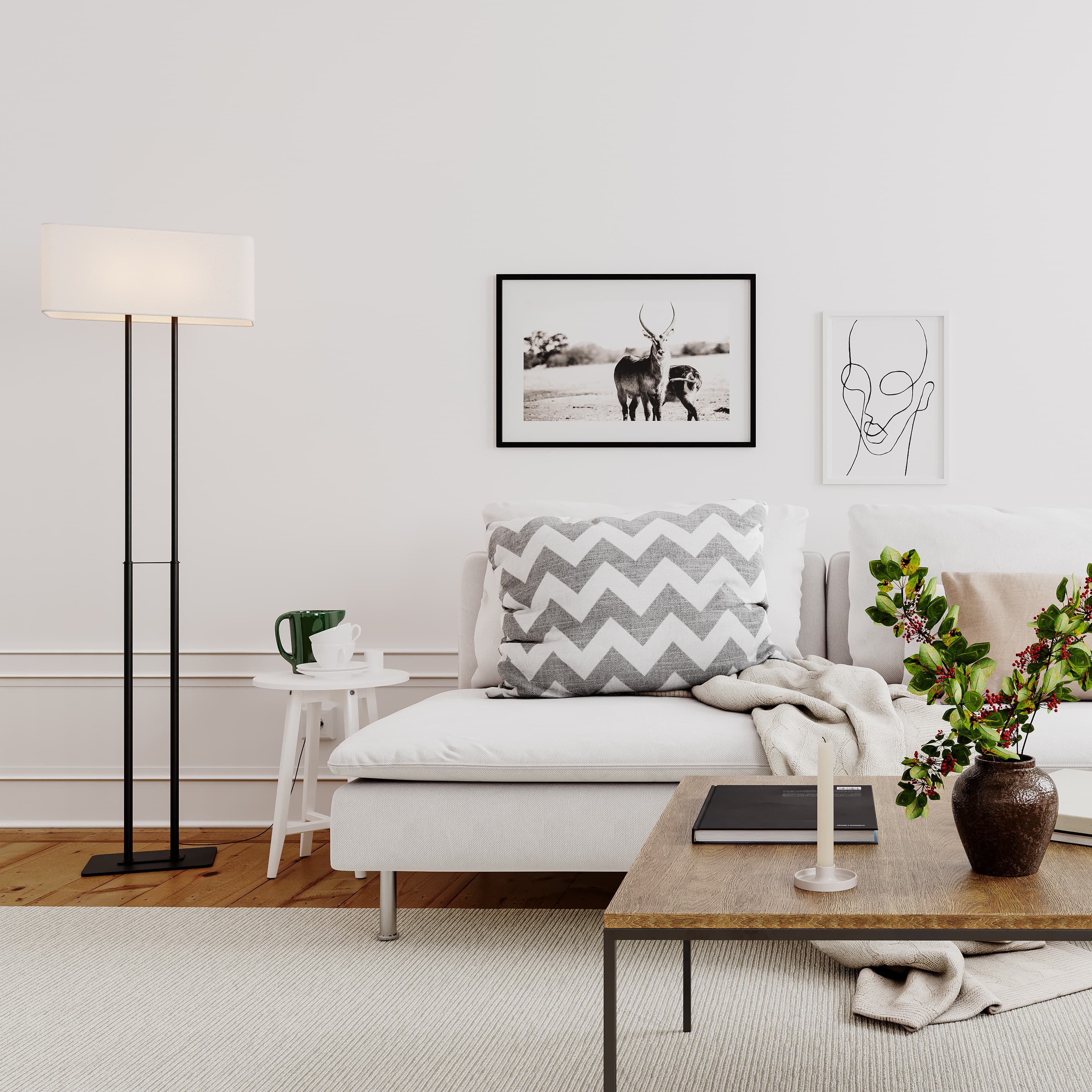 Luton Floor Lamp Black/White 150cm