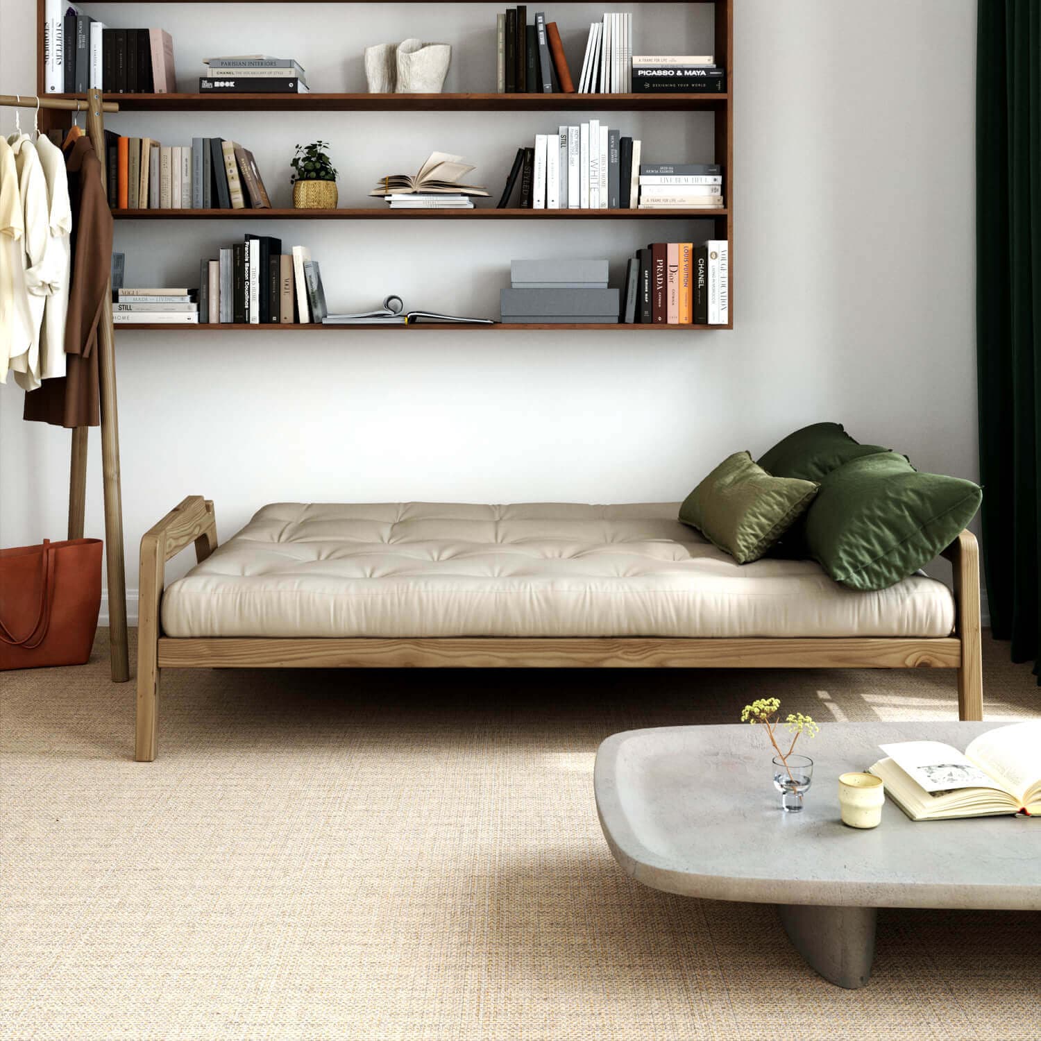 Grab Sofa Bed Brown/Olive Green 204cm