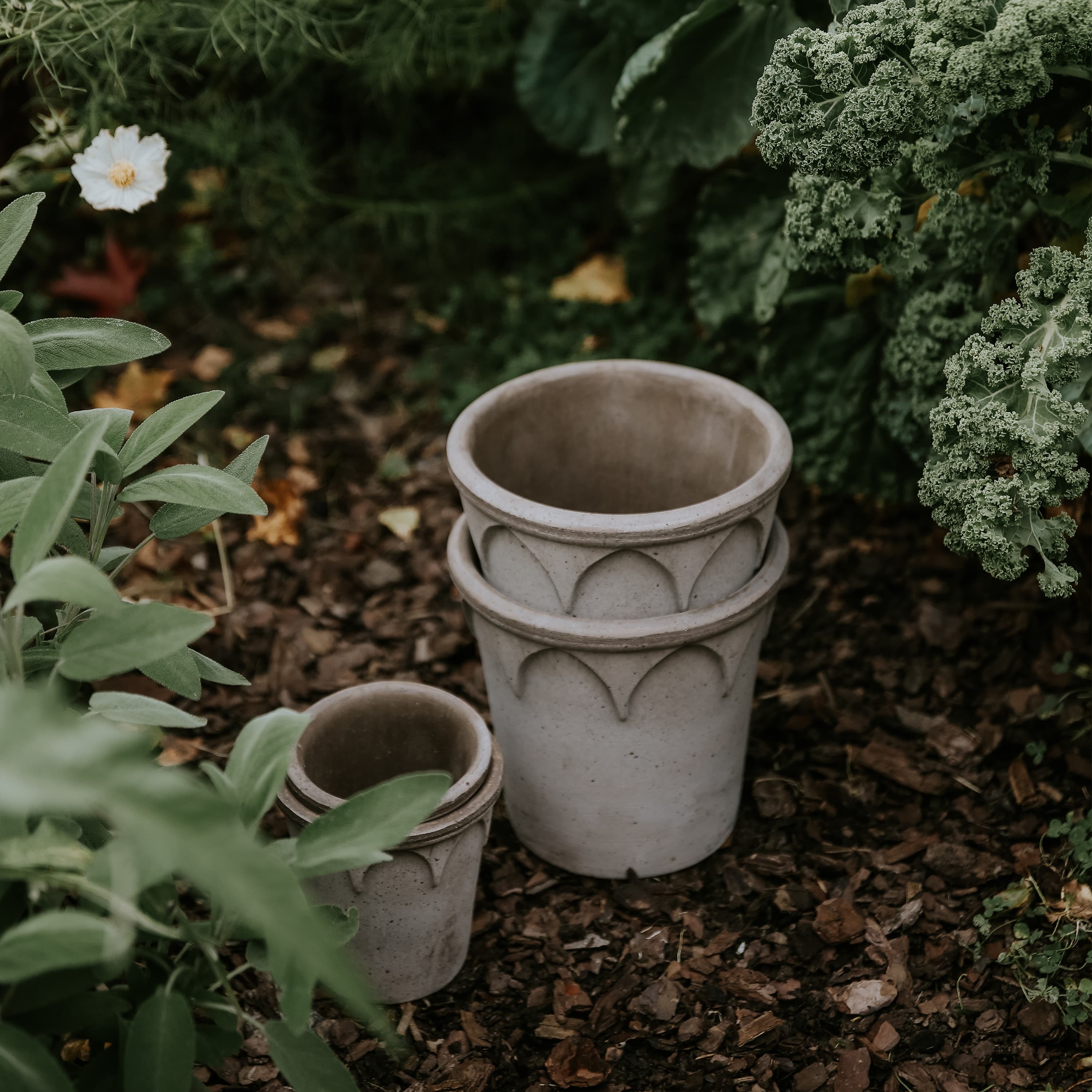 Elizabeth Pot with Saucer Raw Grey Terracotta Ø18