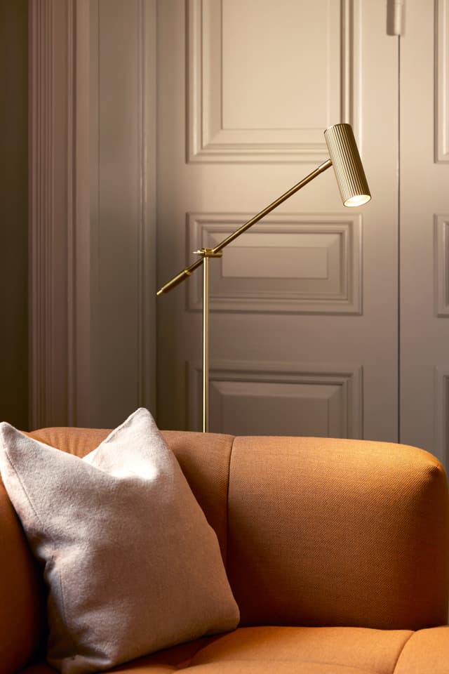 Hubble Read Floor Lamp Brushed Brass 120cm