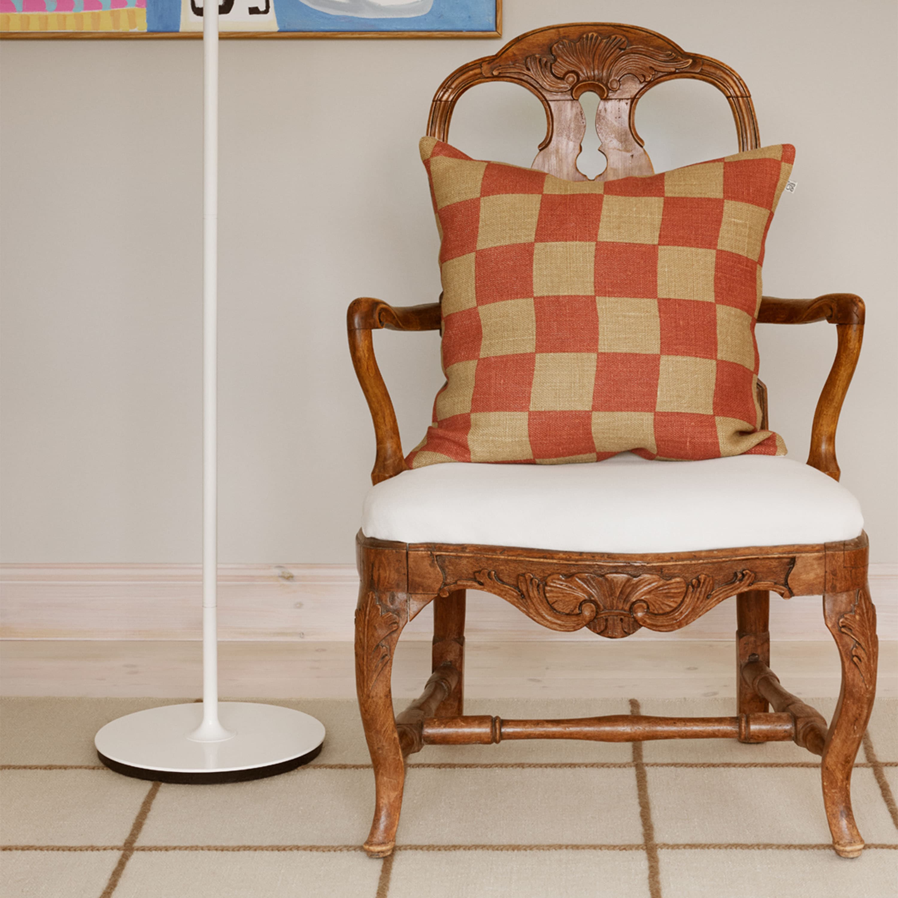 Buffalo Check Kuddfodral Linne Khaki/Apricot Orange 50x50