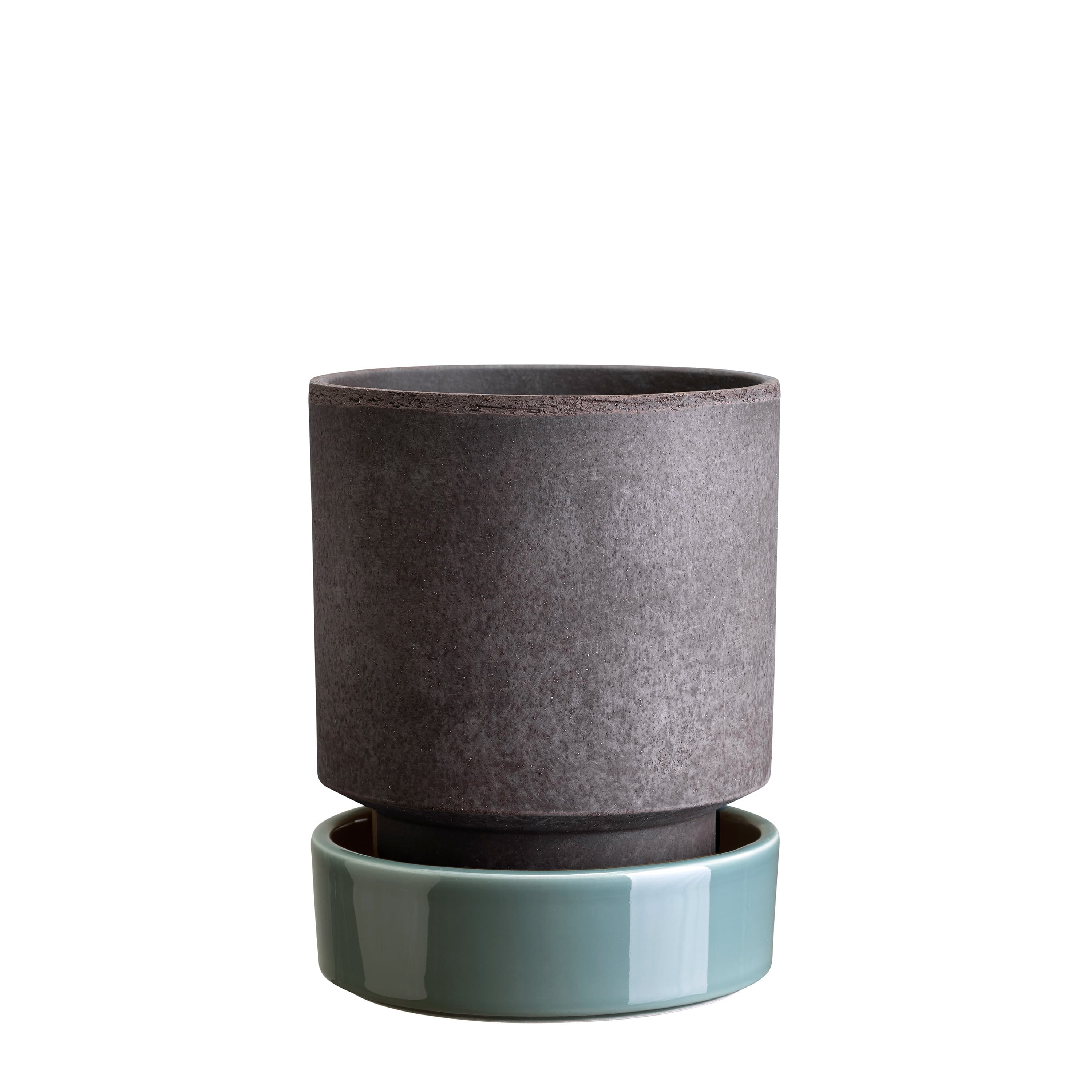 Hoff Pot with Saucer Raw Grey/Glazed Misty Blue Ø16