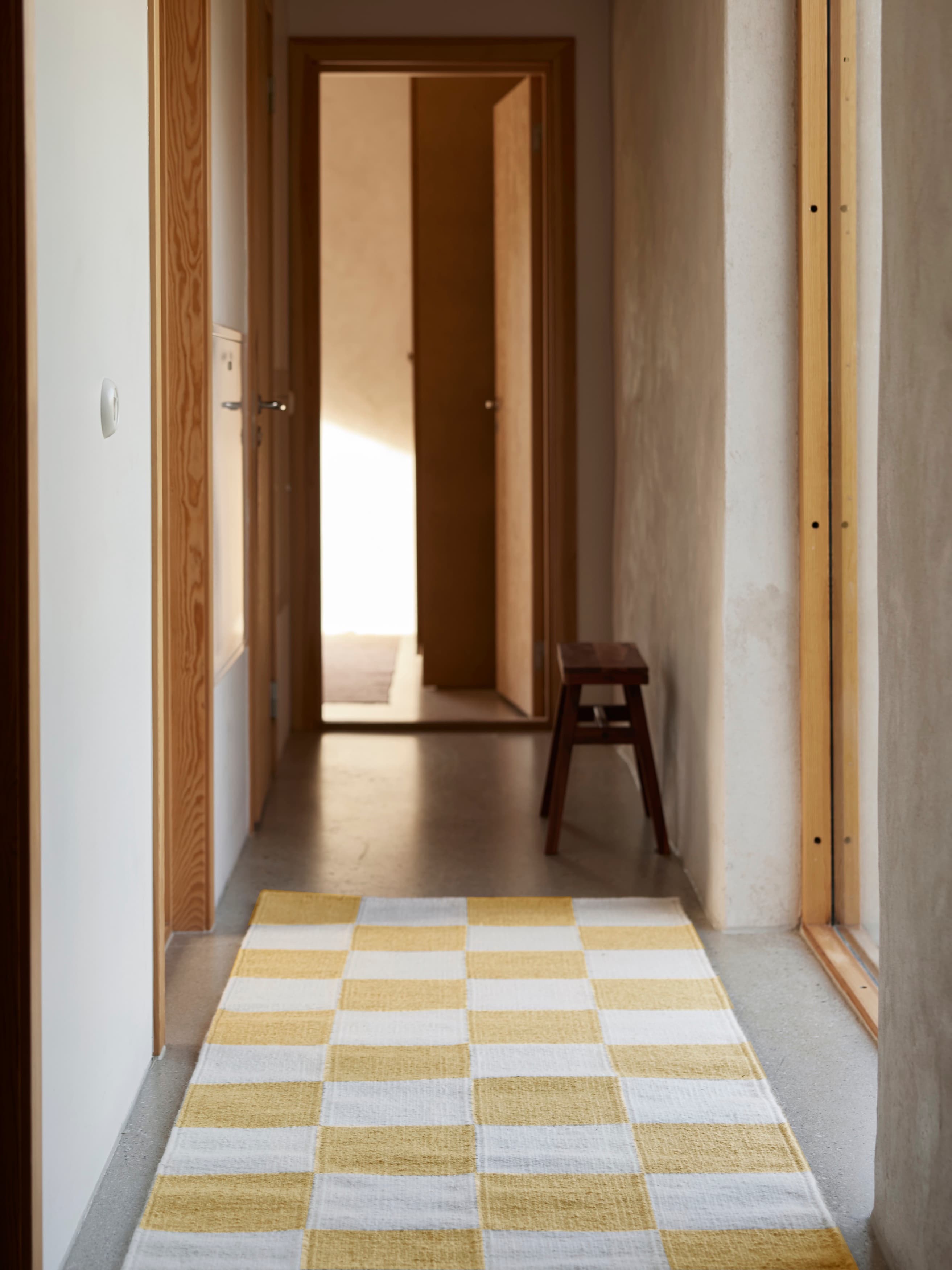 Squares Fußmatte aus Wolle Weiß/Gelb 80x200