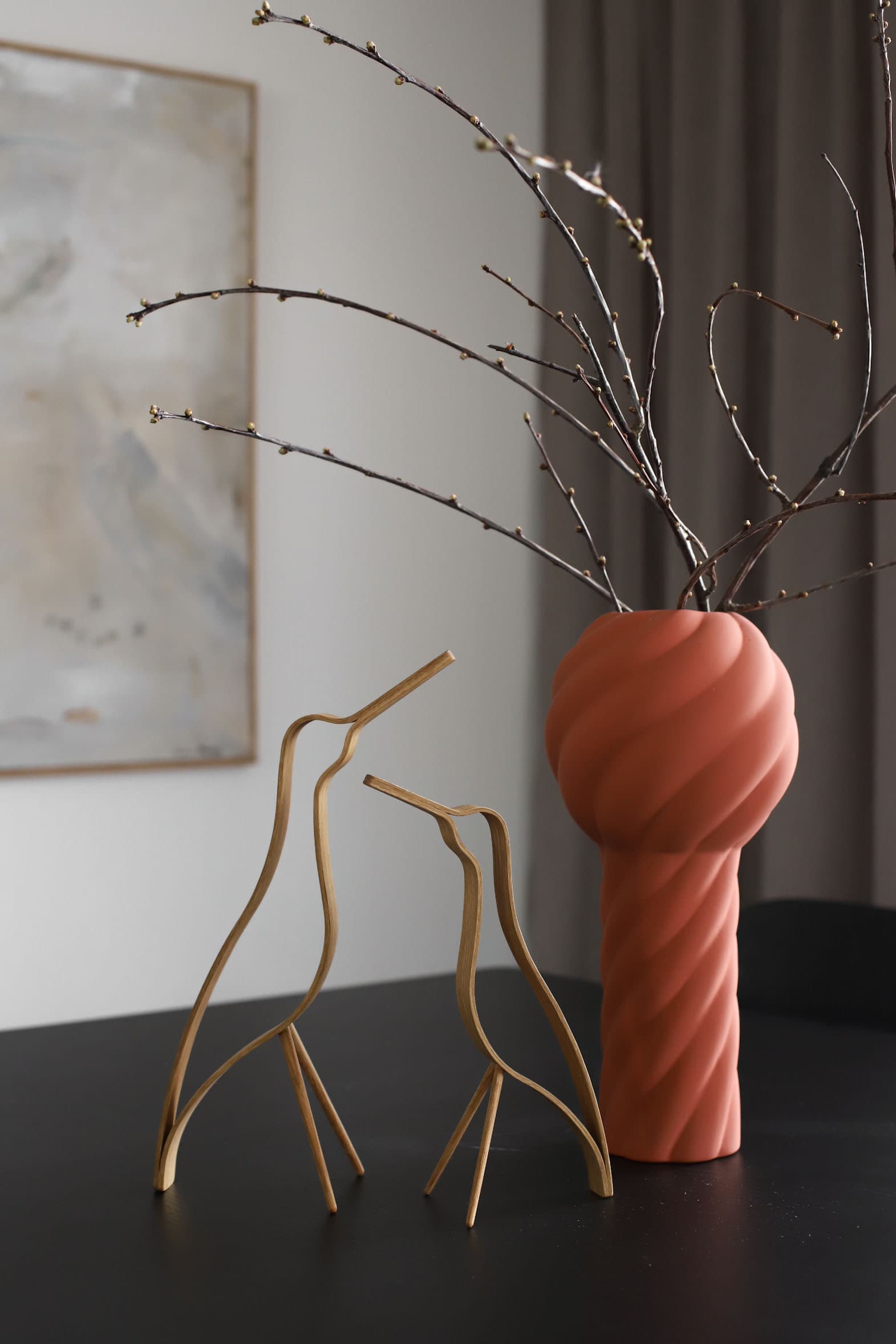 Woody Bird High Decoration Oak 32cm