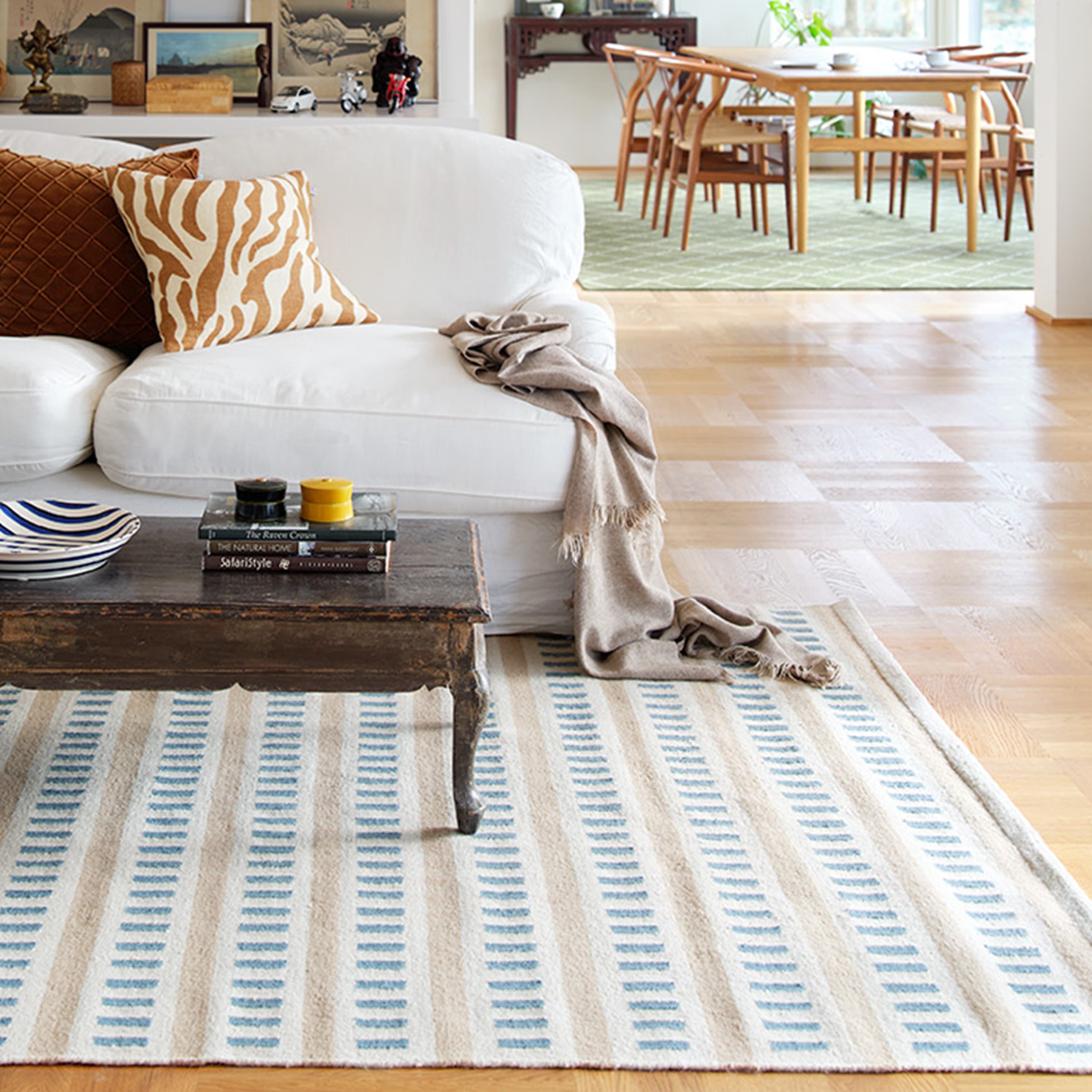 Ladakh Wollteppich Off White/Licht Beige/Himmelblau 180x270 cm