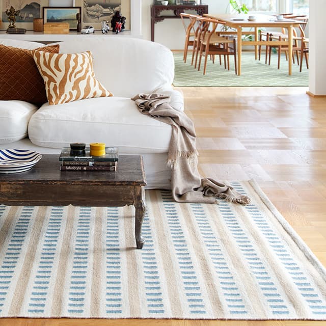 Ladakh Wollteppich Off White/Licht Beige/Himmelblau 180x270 cm