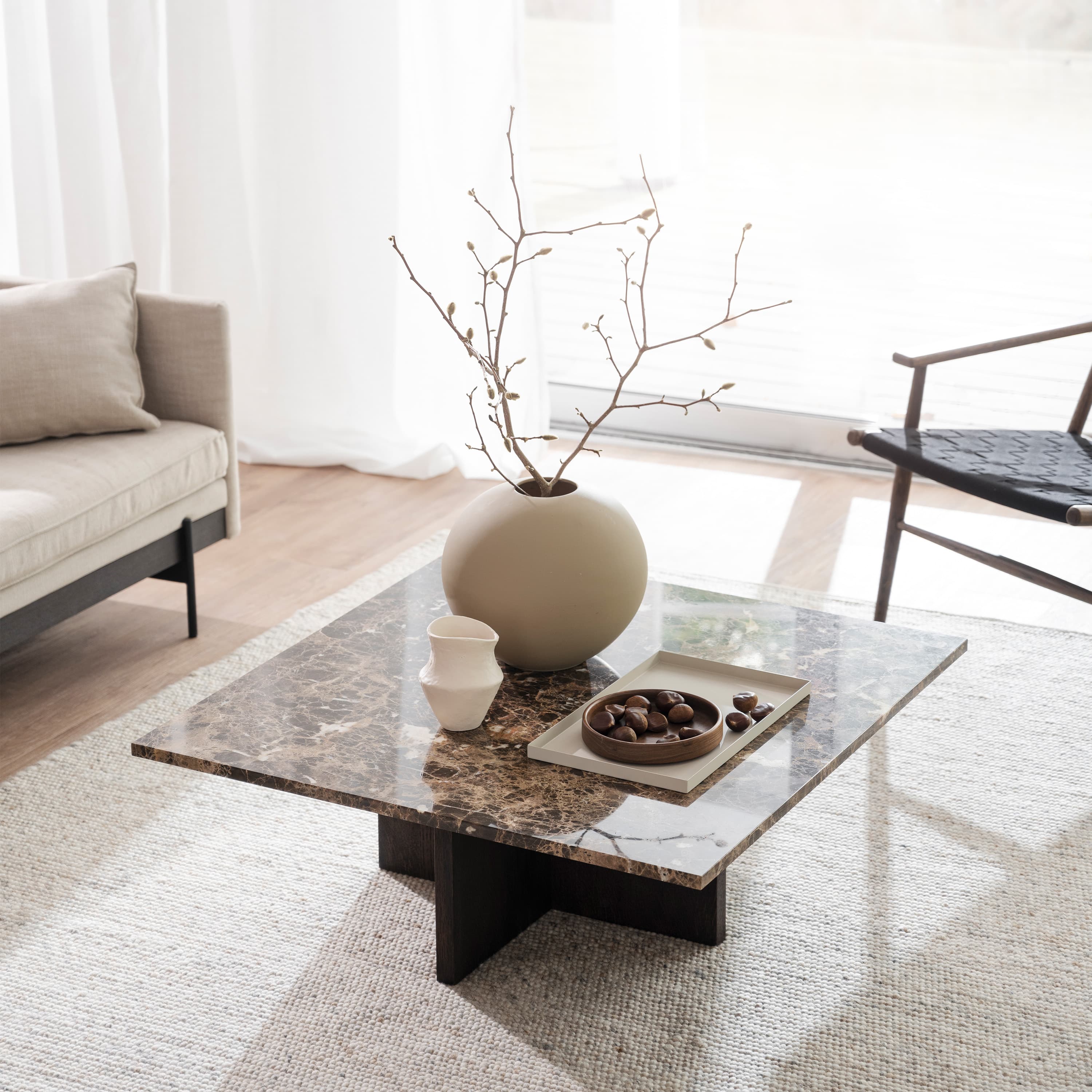 Brooksville Couchtisch Braun Marmor/Eiche 90x90 cm