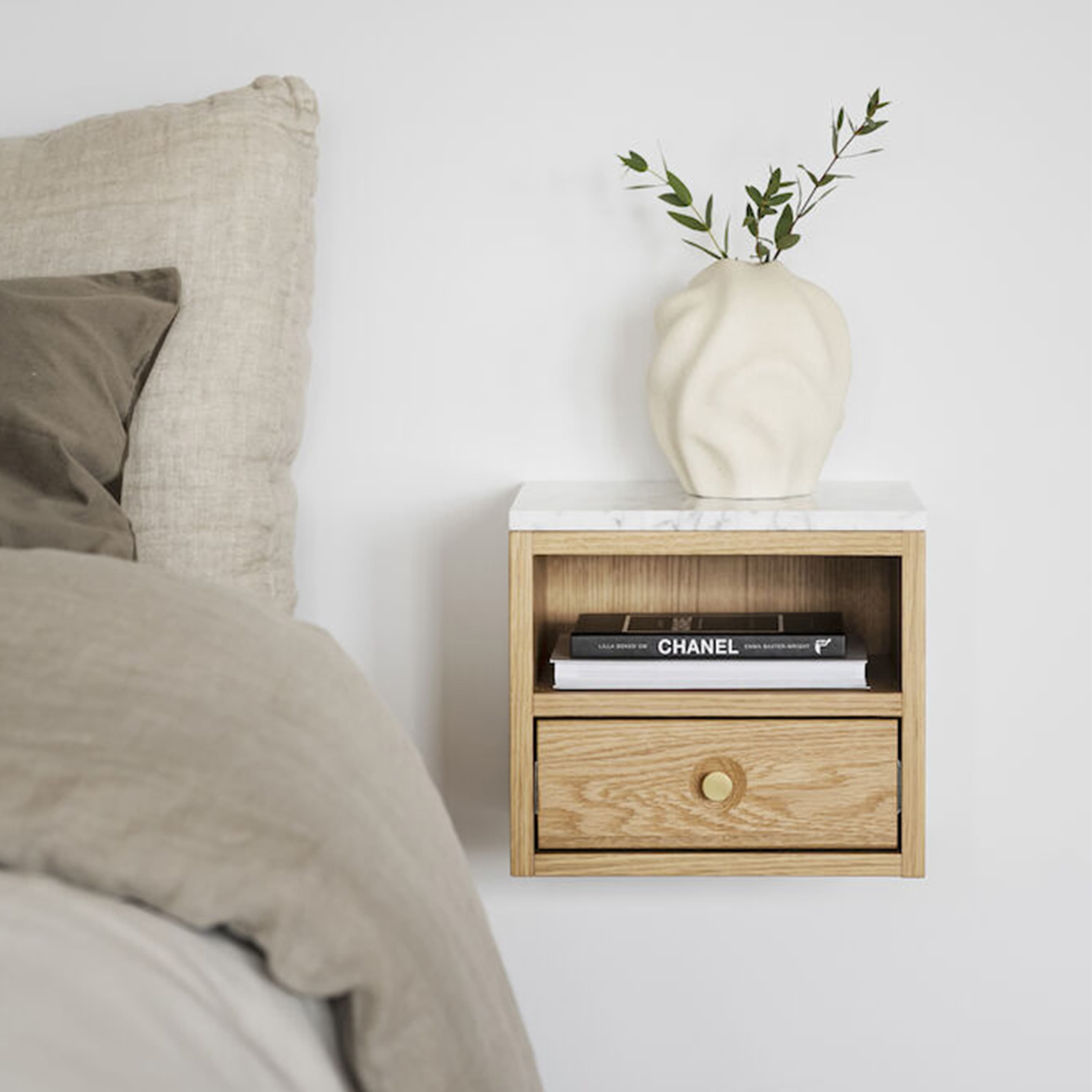 Whitmore Bedside Table/Wall Cabinet Oak/White Marble
