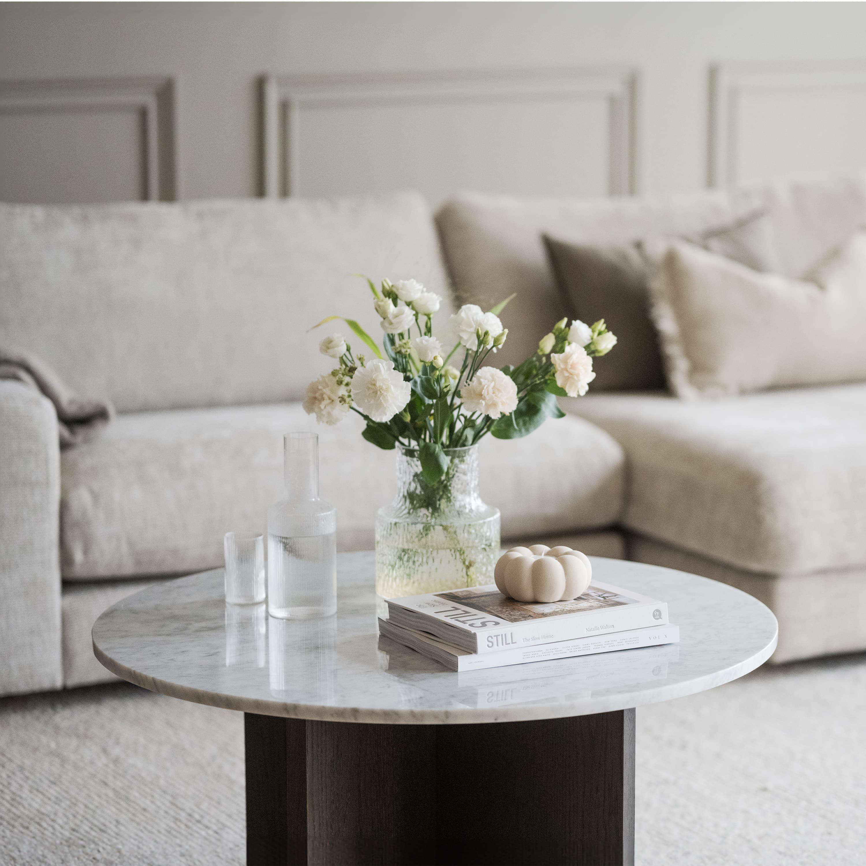 Brooksville Couchtisch Weißer Marmor/Eiche Ø90