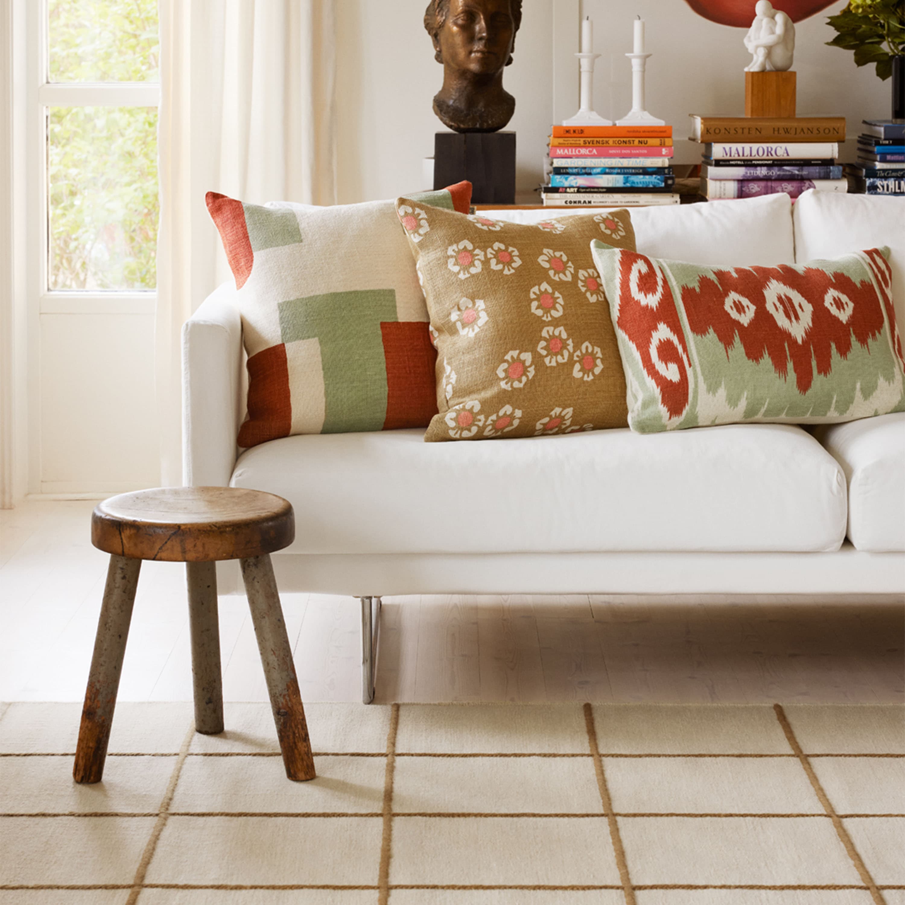 Jay Kuddfodral Linne Apricot Orange/Aqua 50x50