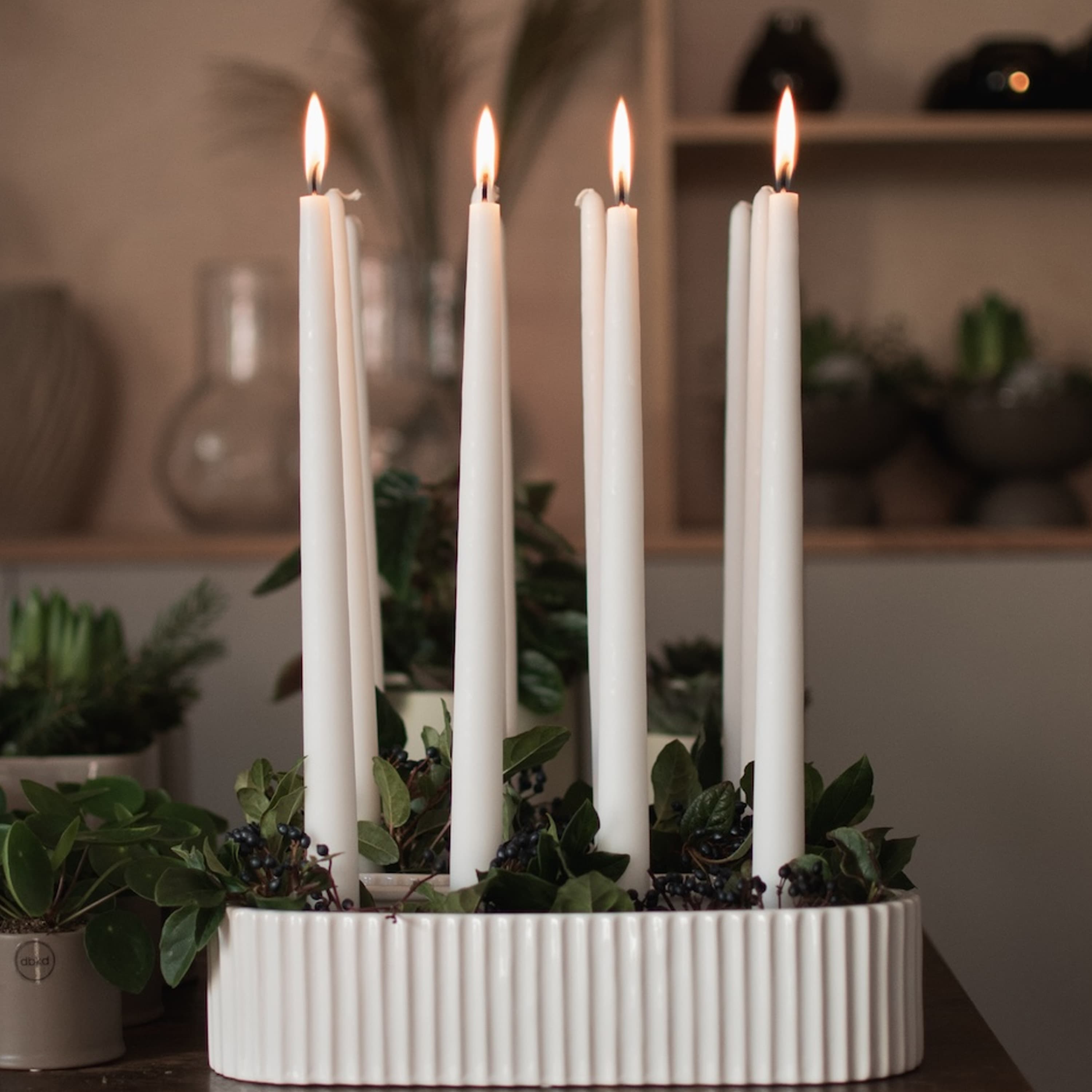 Stripe Adventskranz Glänzendes Weiß
