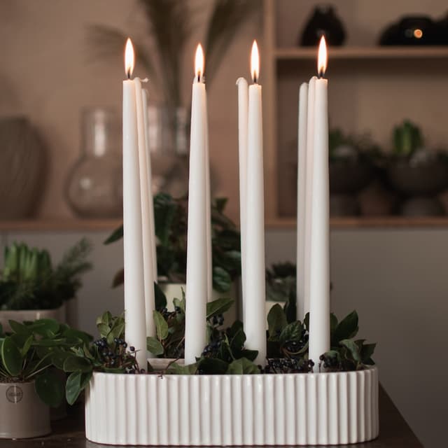 Stripe Advent Candle Holder Shiny White