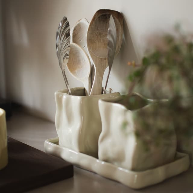 Herb Blumentopf Glänzend Creme Ø8 2er-Set