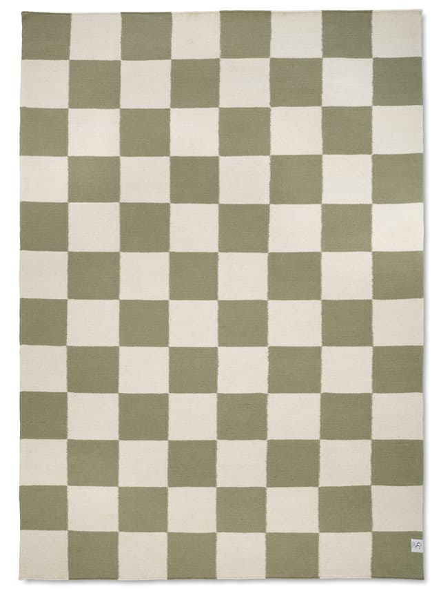 Square Wool Rug White/Green 200x300