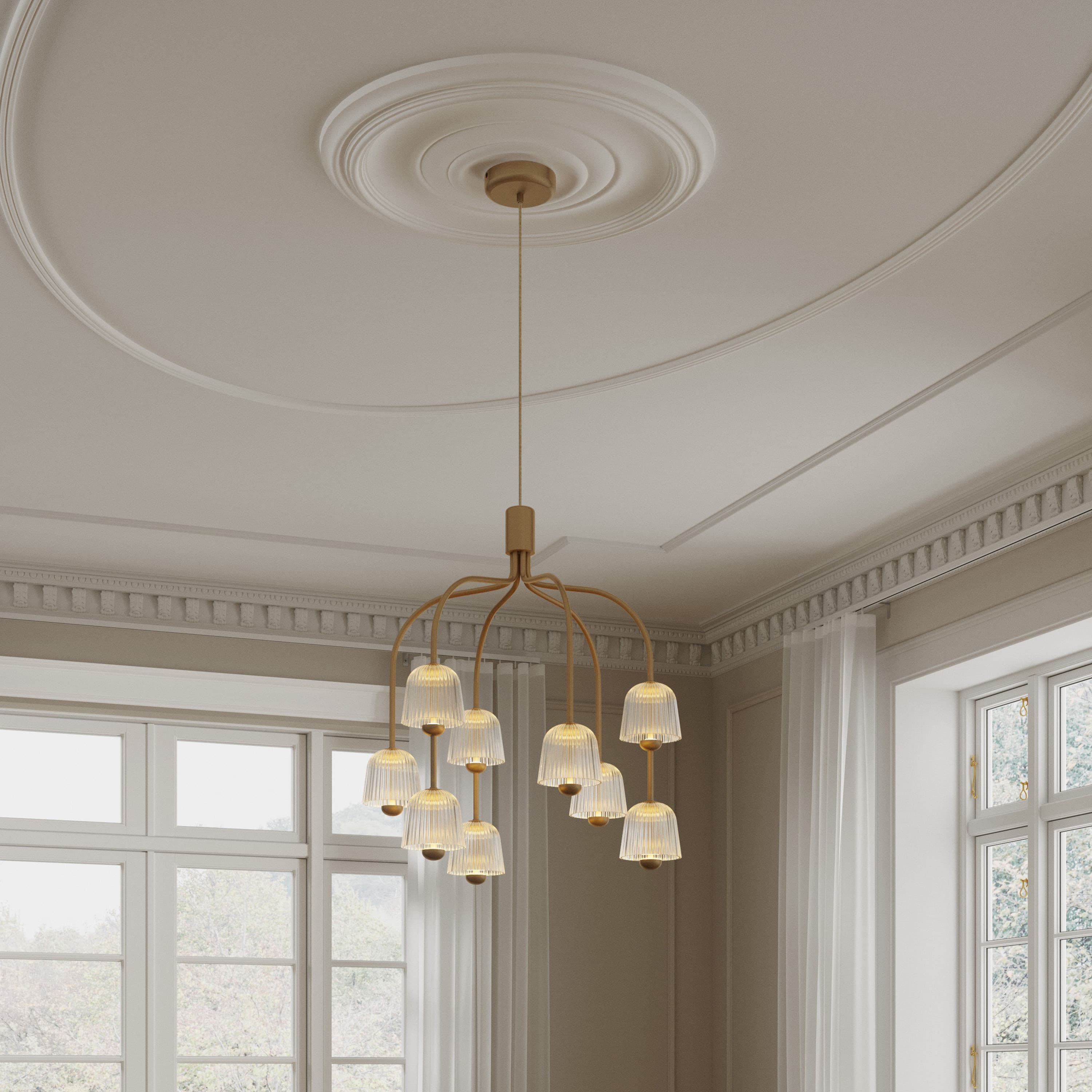 Asteea 9 Ceiling Lamp Satin Brass/Ripple Clear