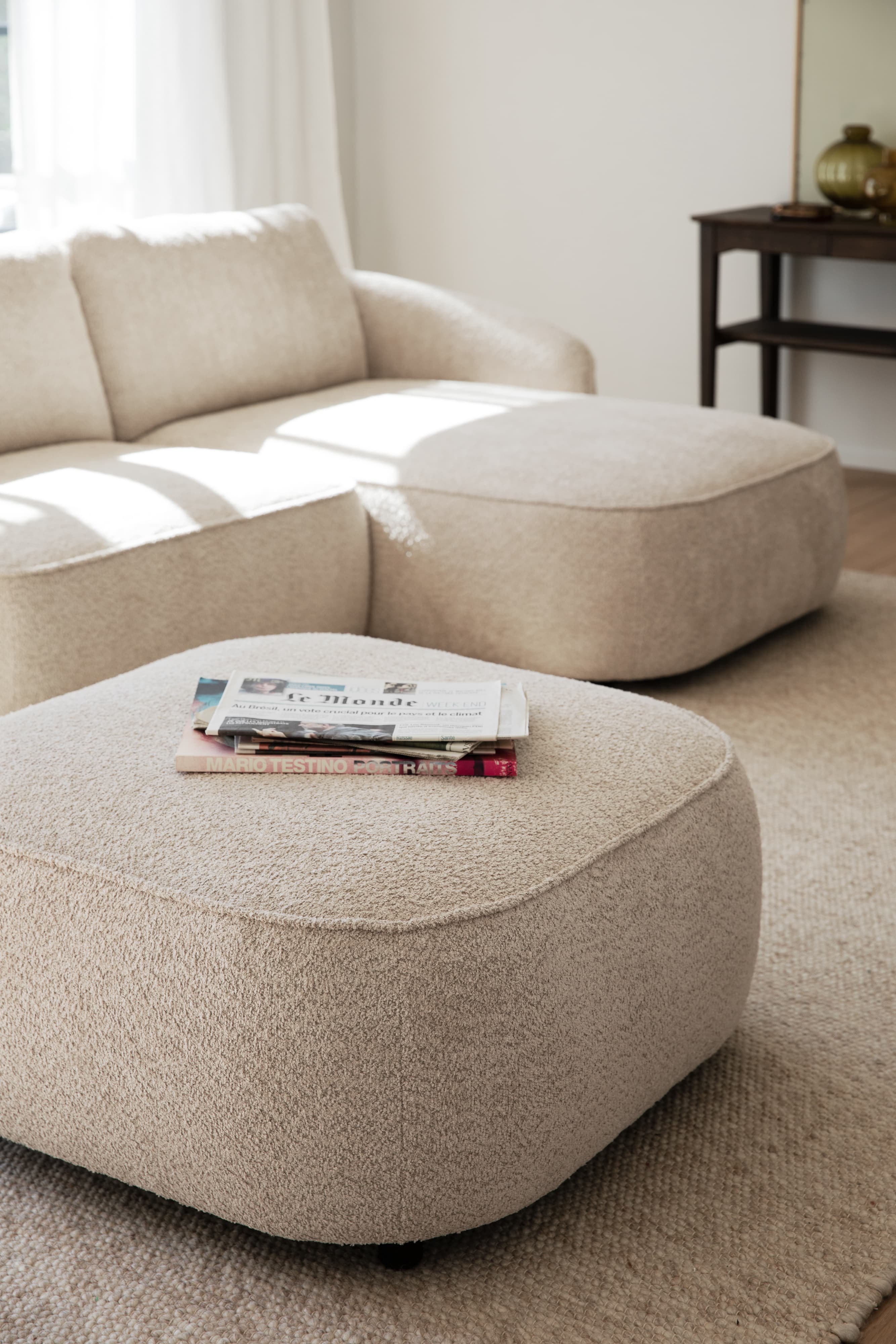 Norris Footstool Light Beige 89cm