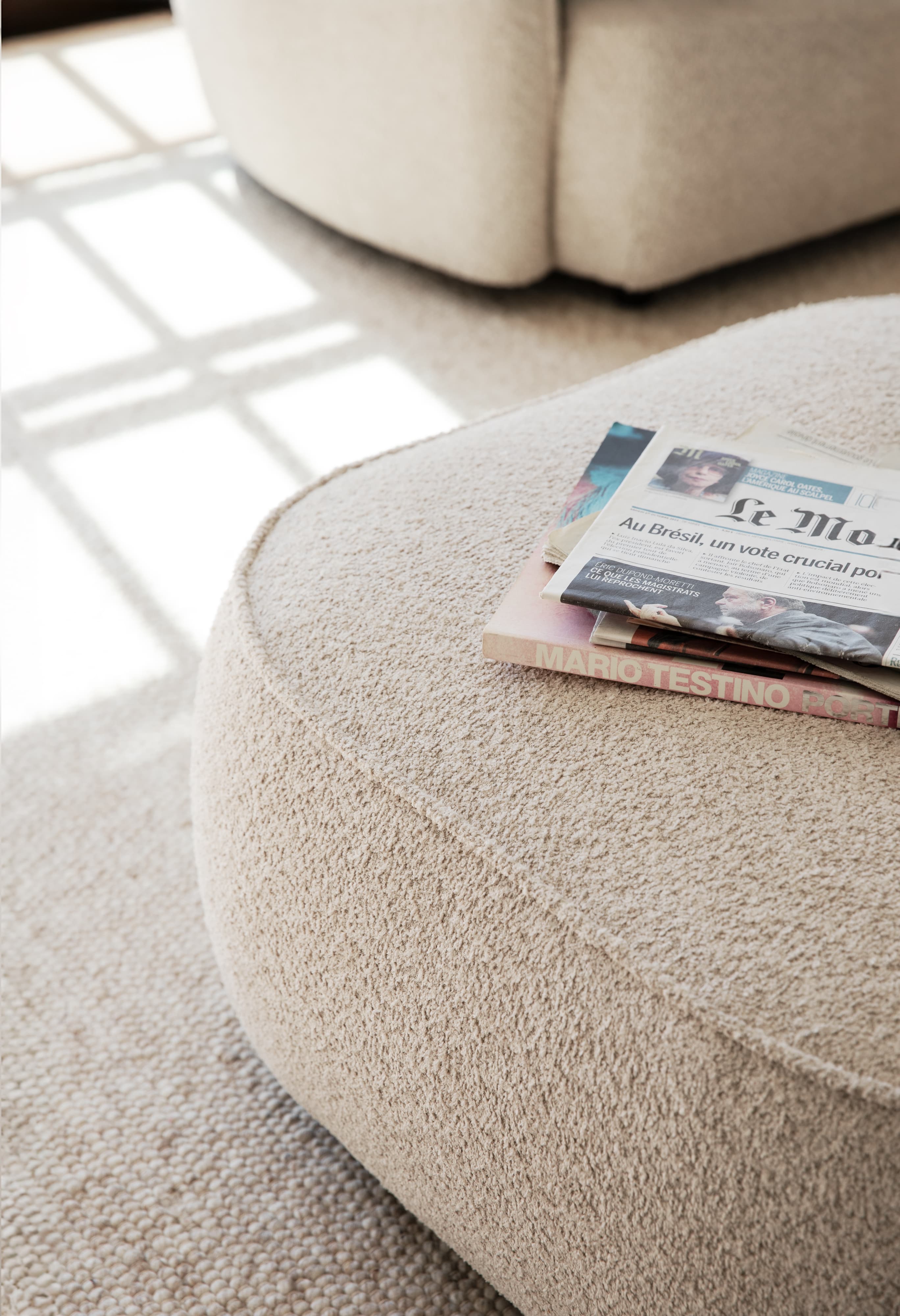 Norris Footstool Light Beige 89cm