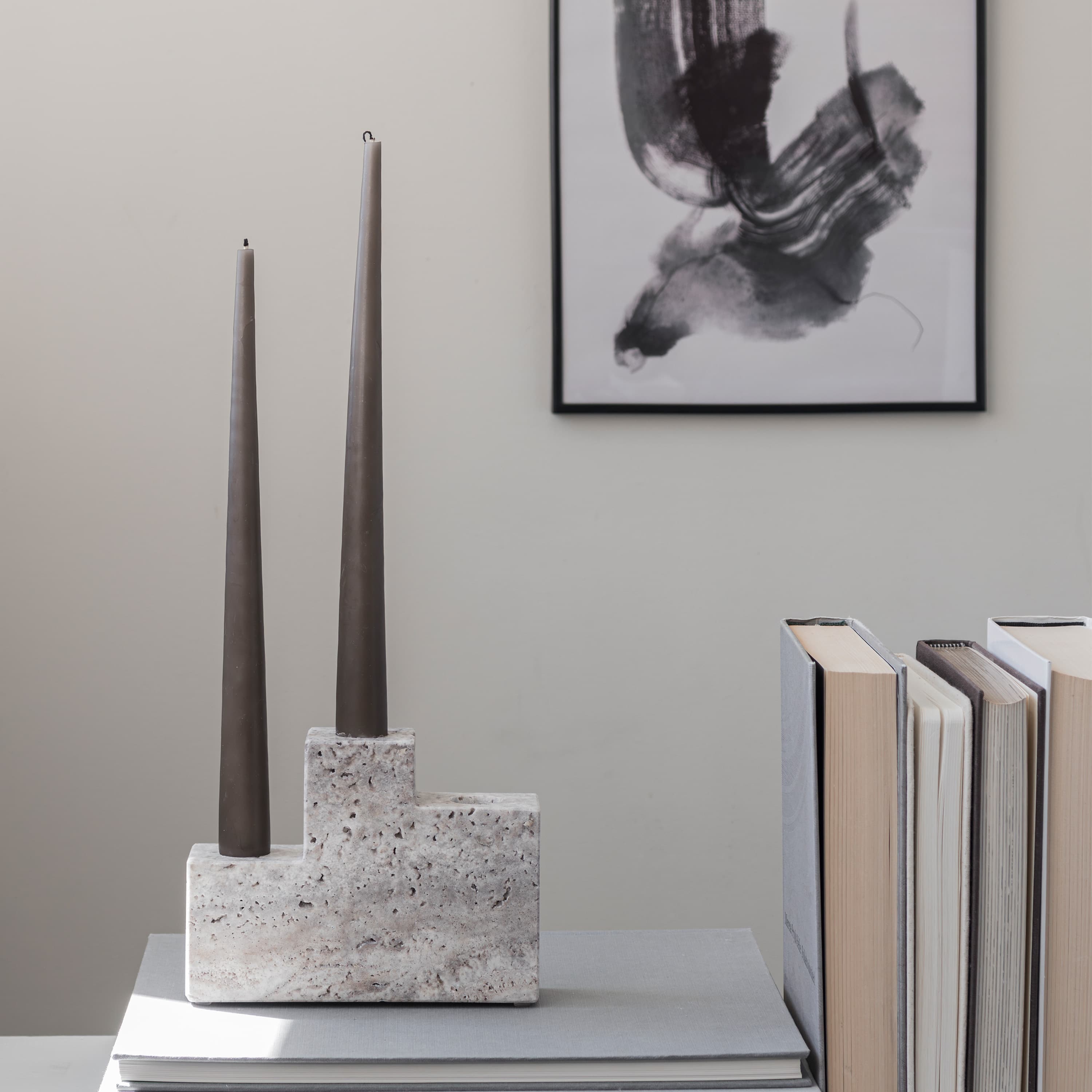 Step Trio Ljusstake Travertine Chalk