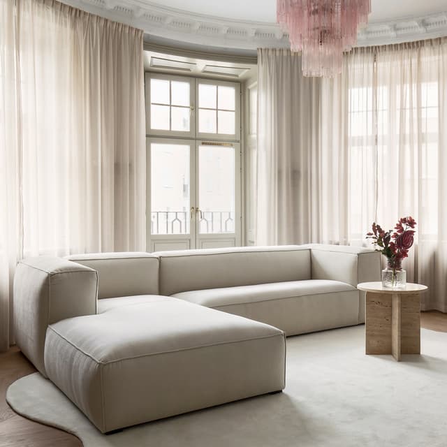 Luca Chaise Sofa Left Creme 309cm