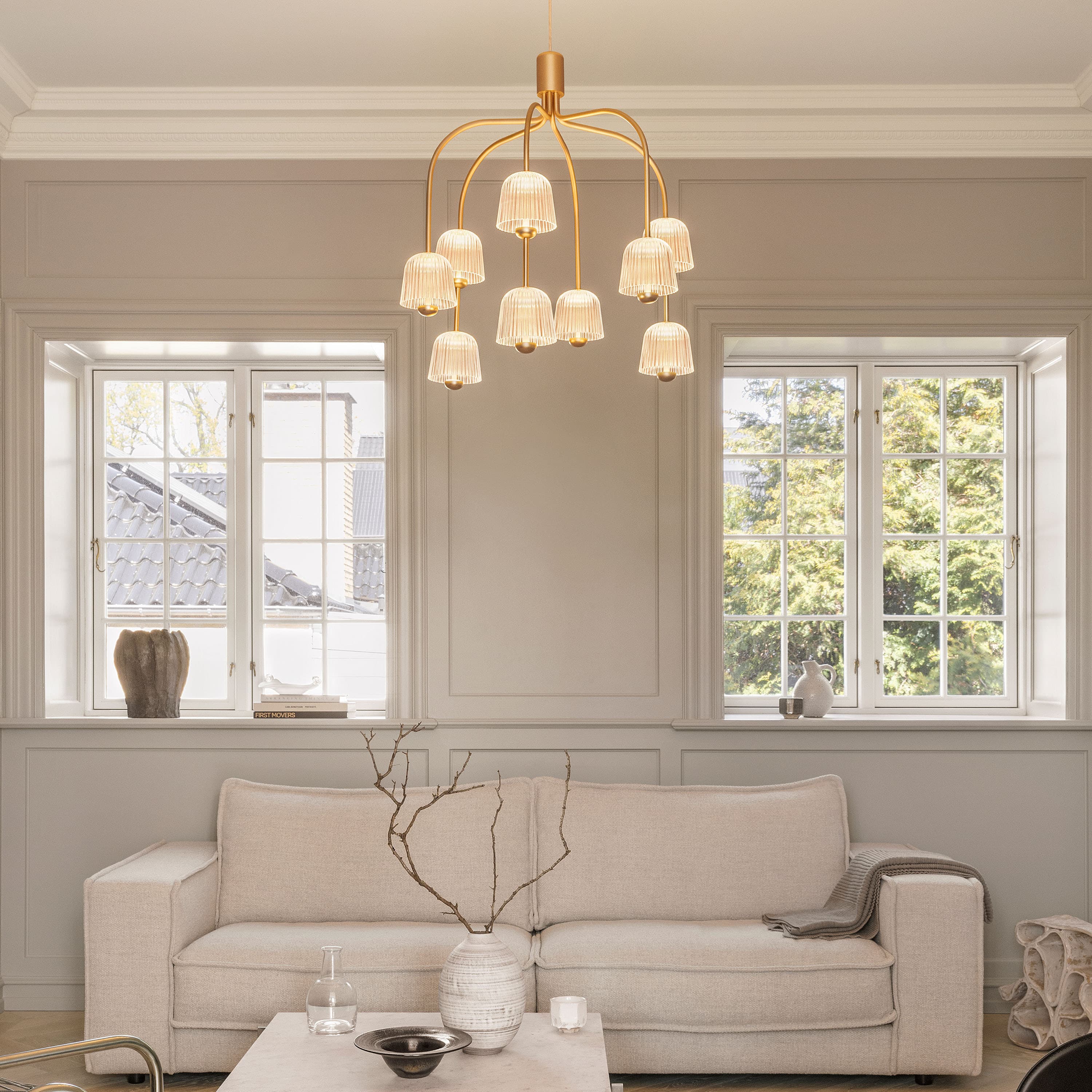 Asteea 9 Ceiling Lamp Satin Brass/Ripple Clear