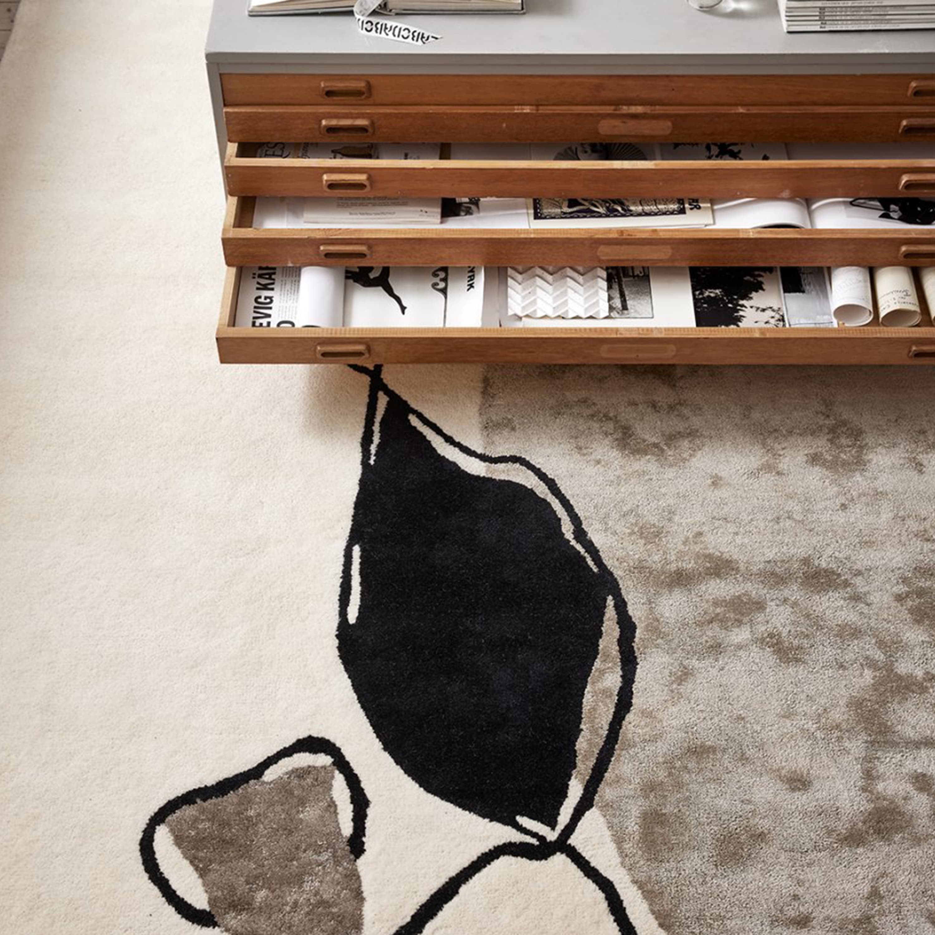 Abstract Wool/Viscose Rug Ivory 200x300