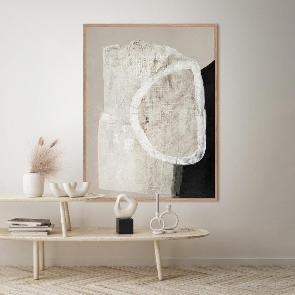 White Steintafel mit Eichenrahmen 90x120cm