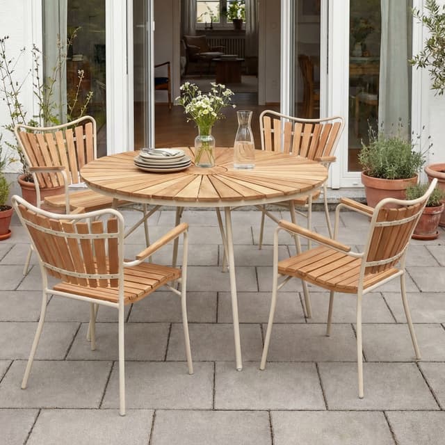 Ellen Esstisch Sandy Grey/Teak Ø110