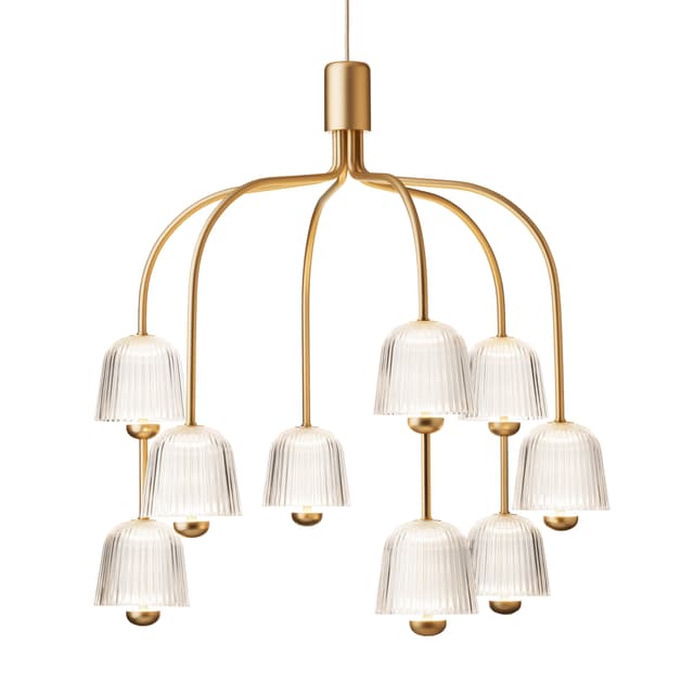 Asteea 9 Ceiling Lamp Satin Brass/Ripple Clear