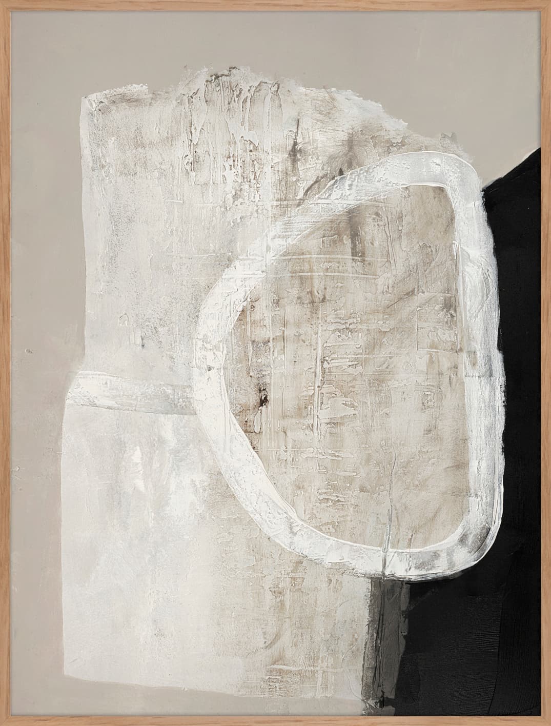 White Steintafel mit Eichenrahmen 90x120cm
