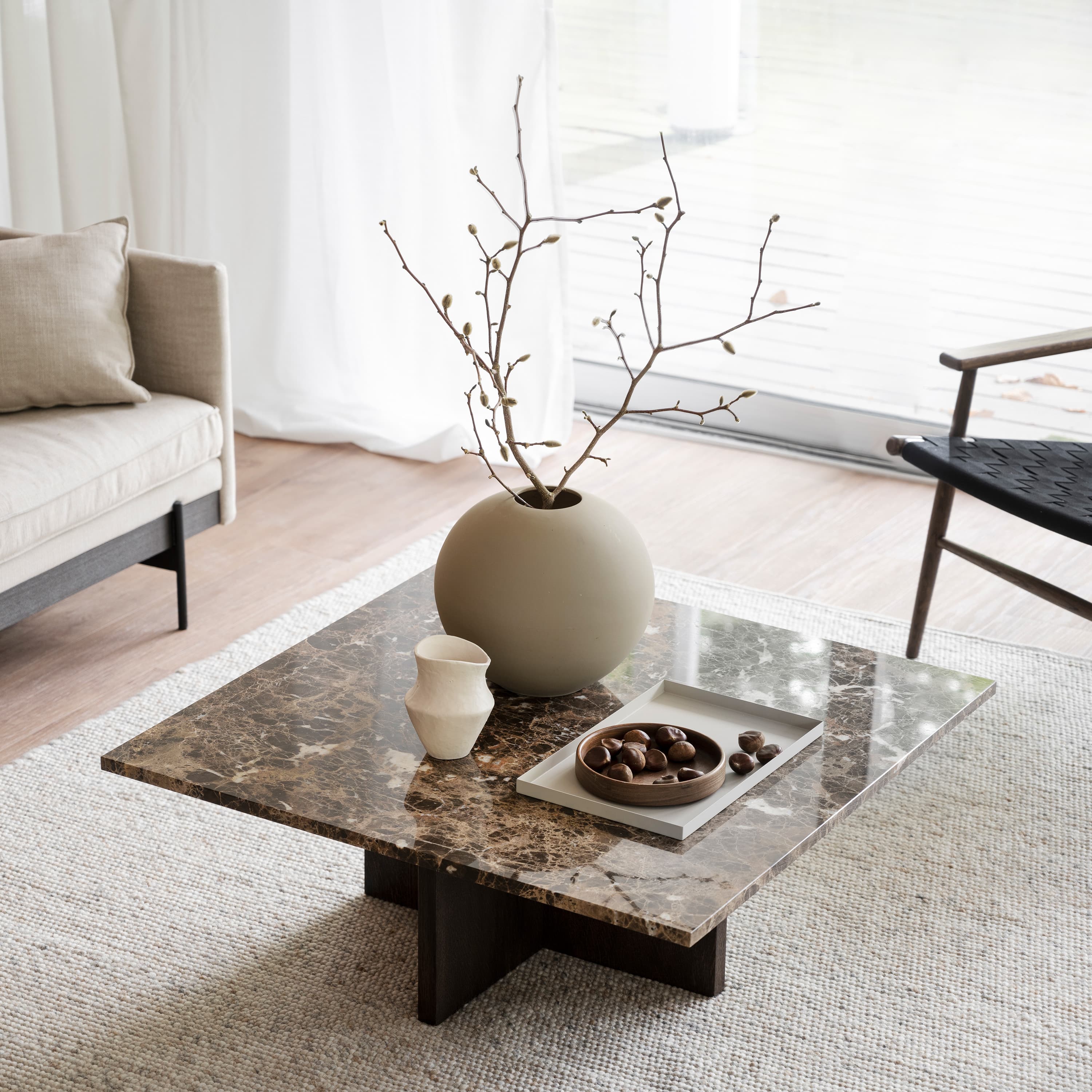 Brooksville Couchtisch Braun Marmor/Eiche 90x90 cm