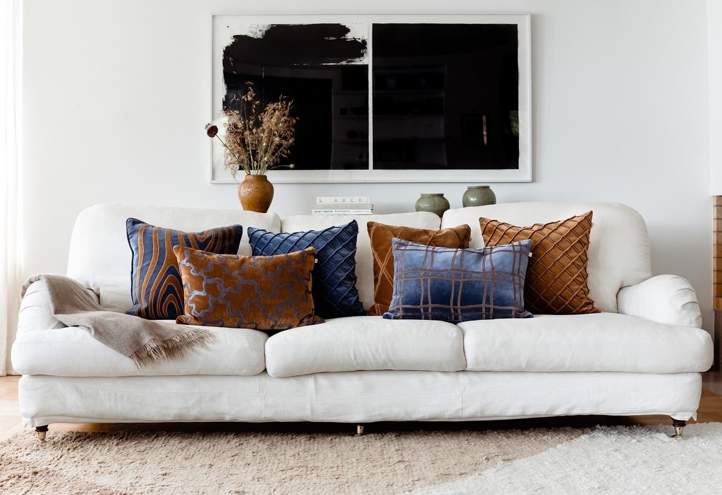 Chand Kissenbezug Samt Sea Blue/Cognac 40x60