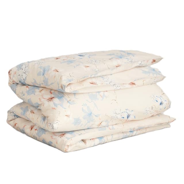 Floral Print Bettbezug Satin Weiß Sand 150x210