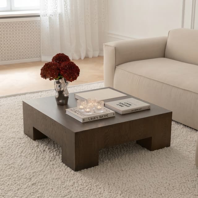 Chunky Coffee Table Brown Stained Oak 90x90