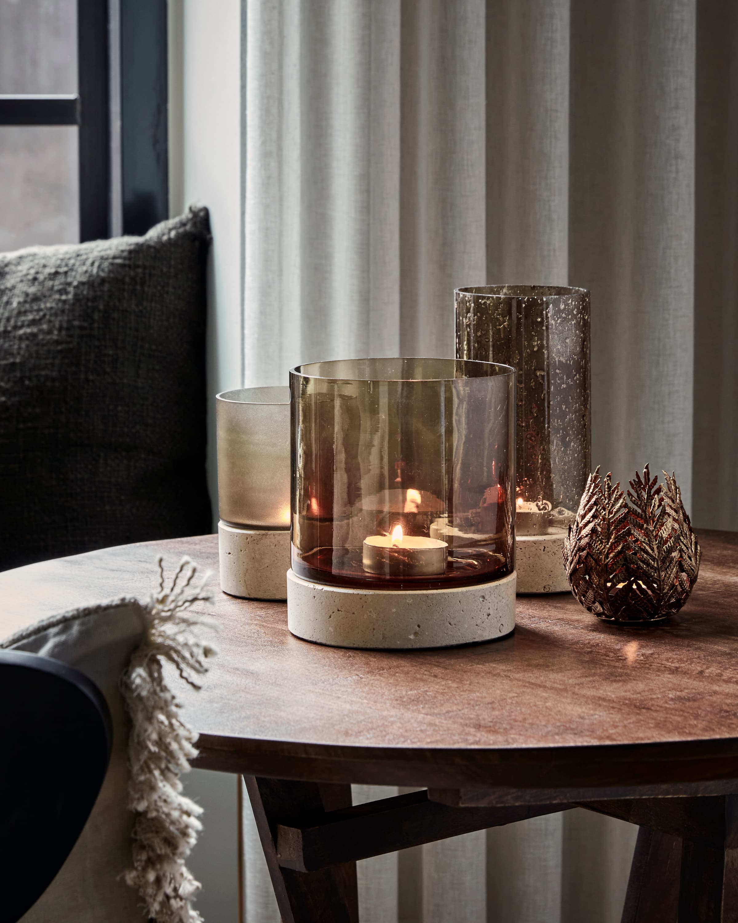 Candle Holder Travertine Brown 21cm
