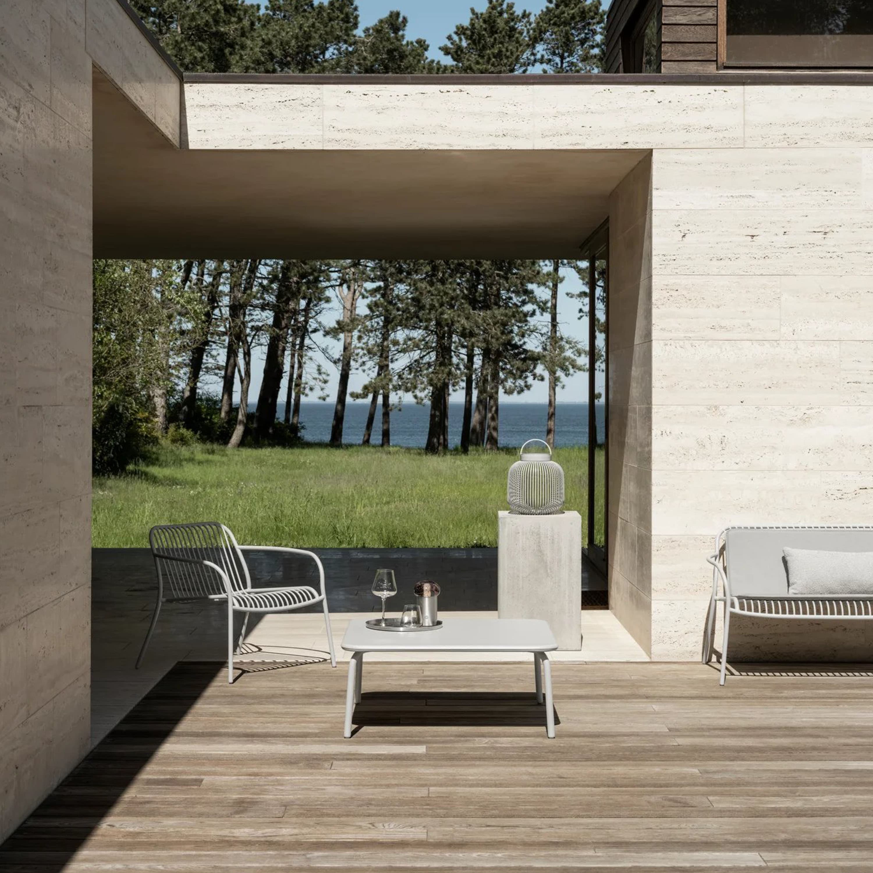 Yua Wire Utomhus Loungesessel Seide Grau