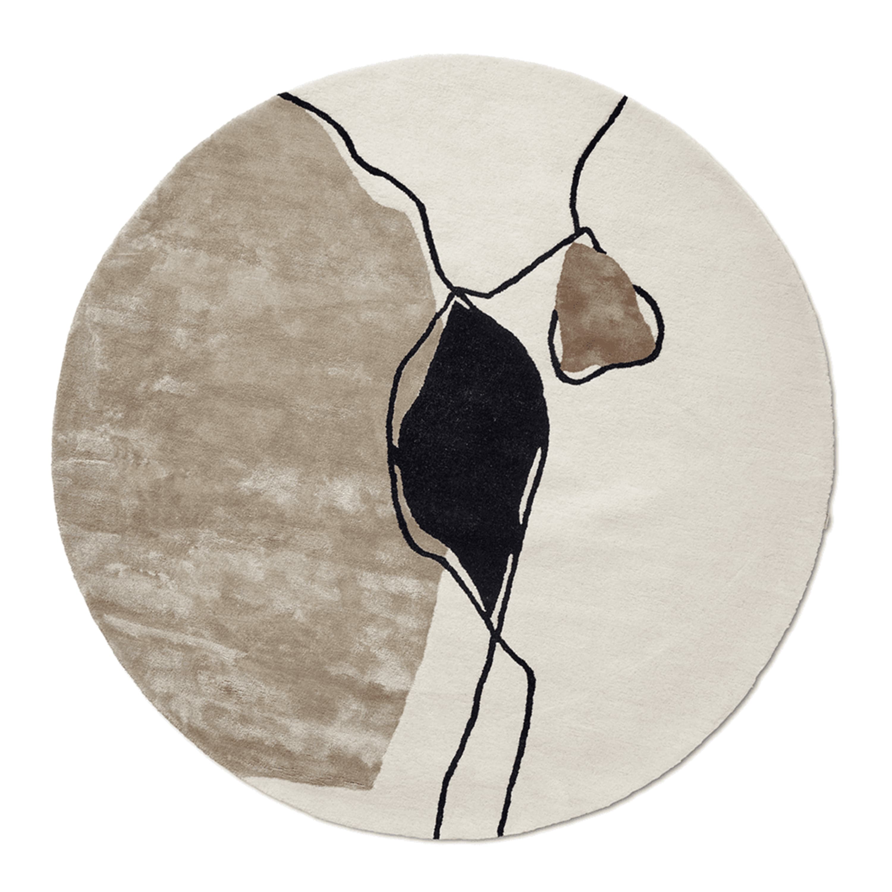 Abstract Wool Rug Round Ivory Ø200