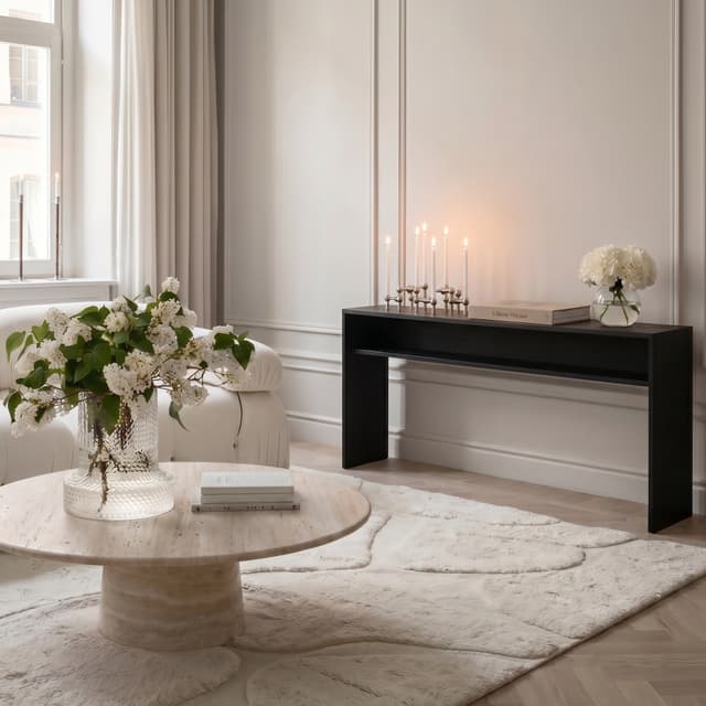 Esme Console Table with Shelf Black Stained Oak 160cm