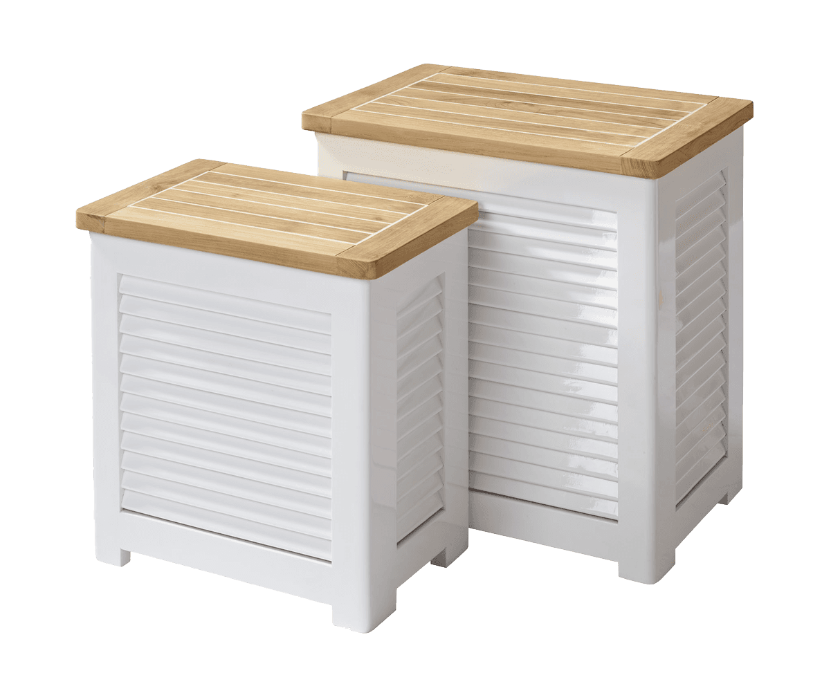 Classic Laundry Basket Teak/White 55cm