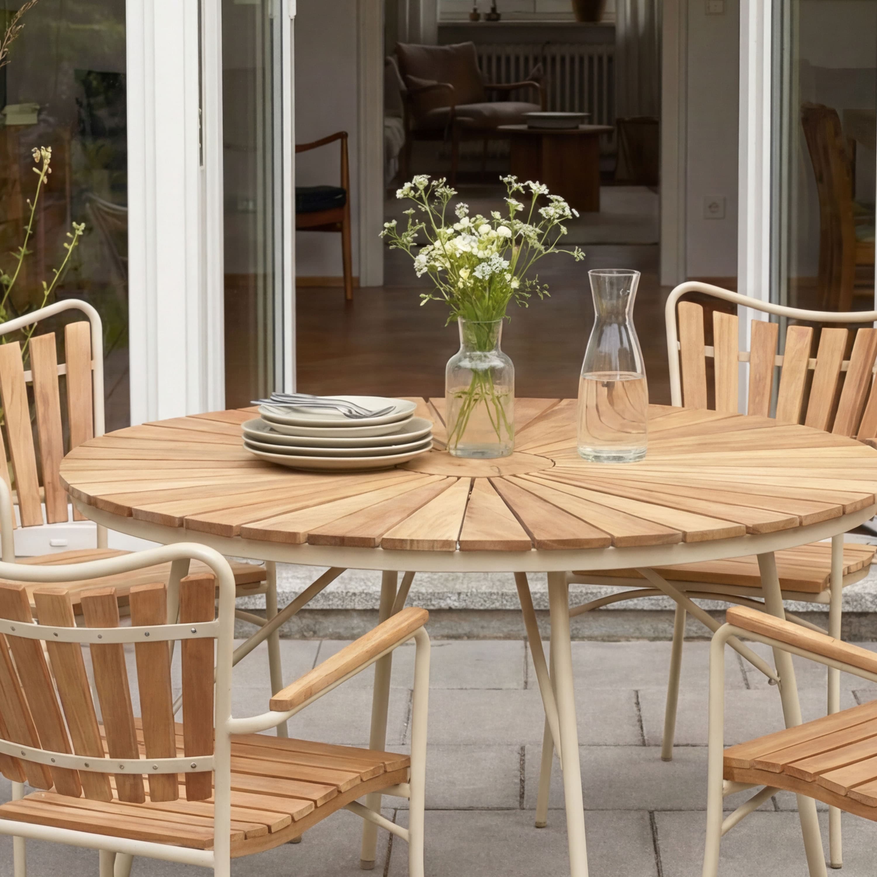 Ellen Esstisch Sandy Grey/Teak Ø110