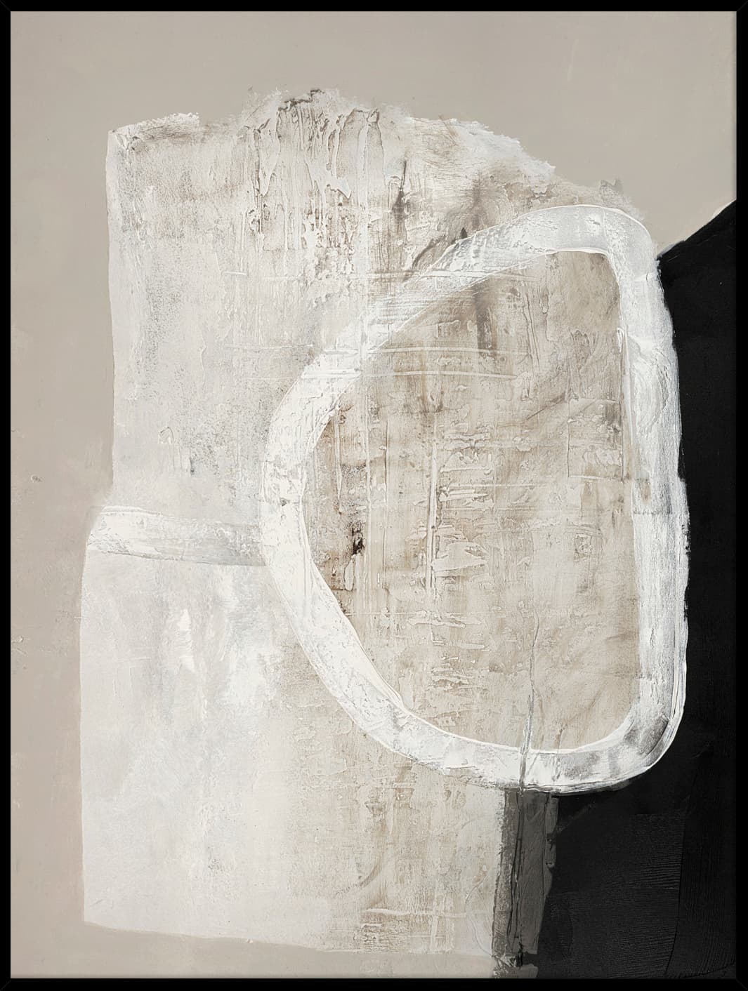 White Steintafel mit schwarzem Rahmen 90x120cm
